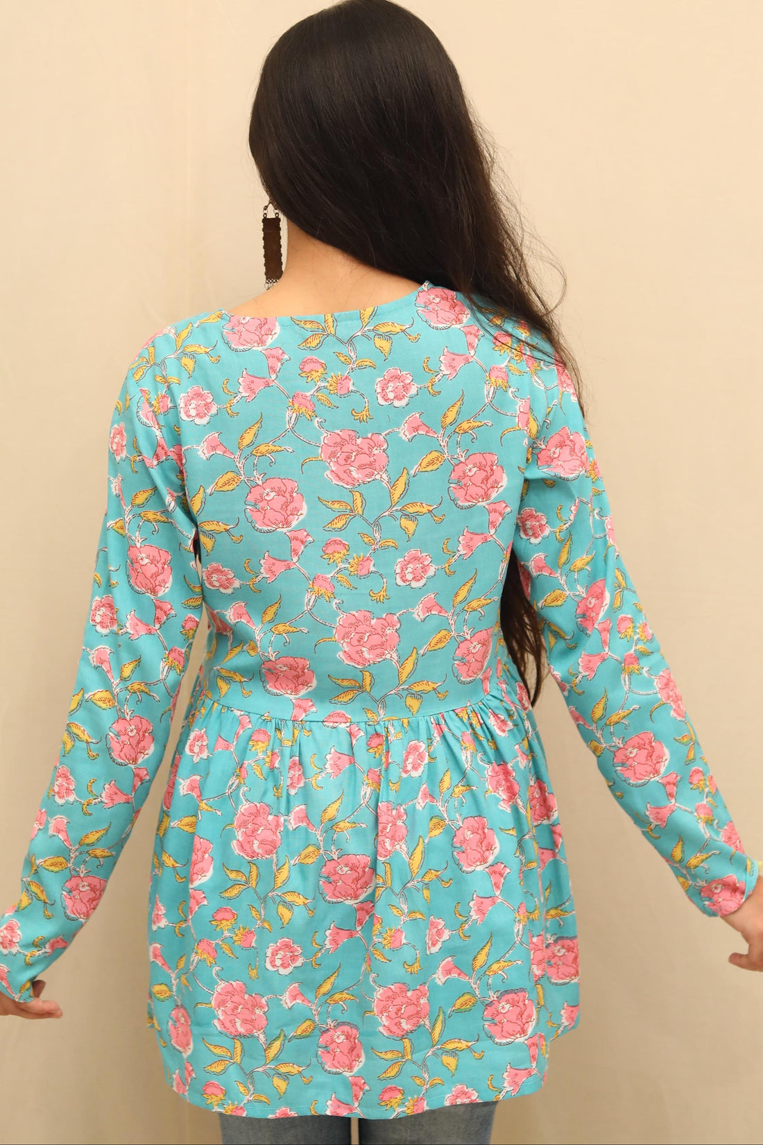 Aqua Blossom Floral Peplum Top