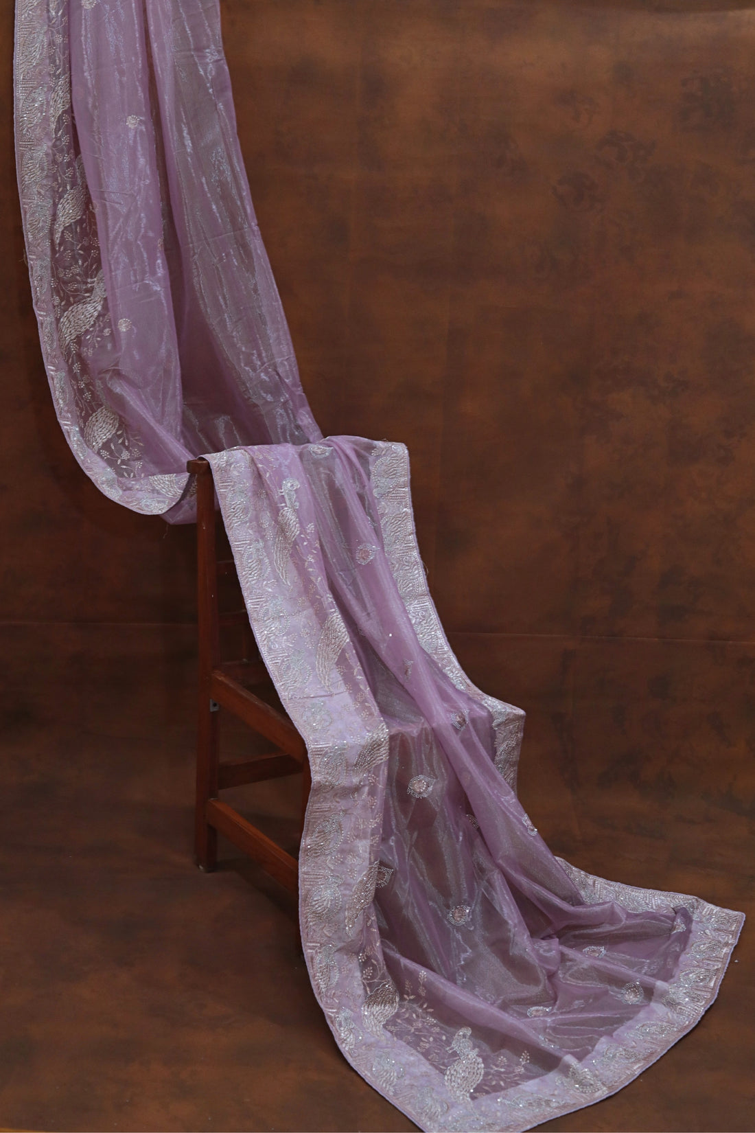 Lilac Organza Tissue Saree  with Pecock Border