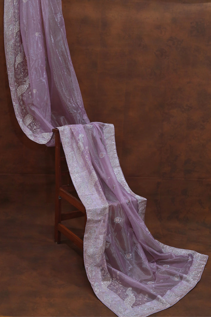 Lilac Organza Tissue Saree  with Pecock Border