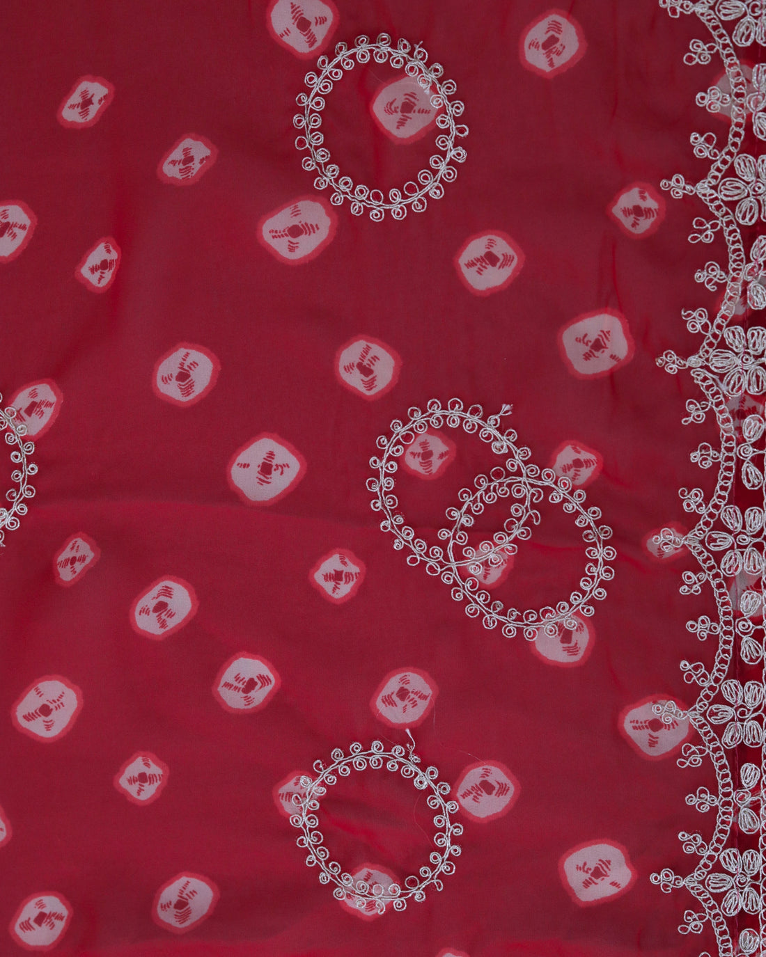 ISHNA Red Bandhani Saree With Chand Motif