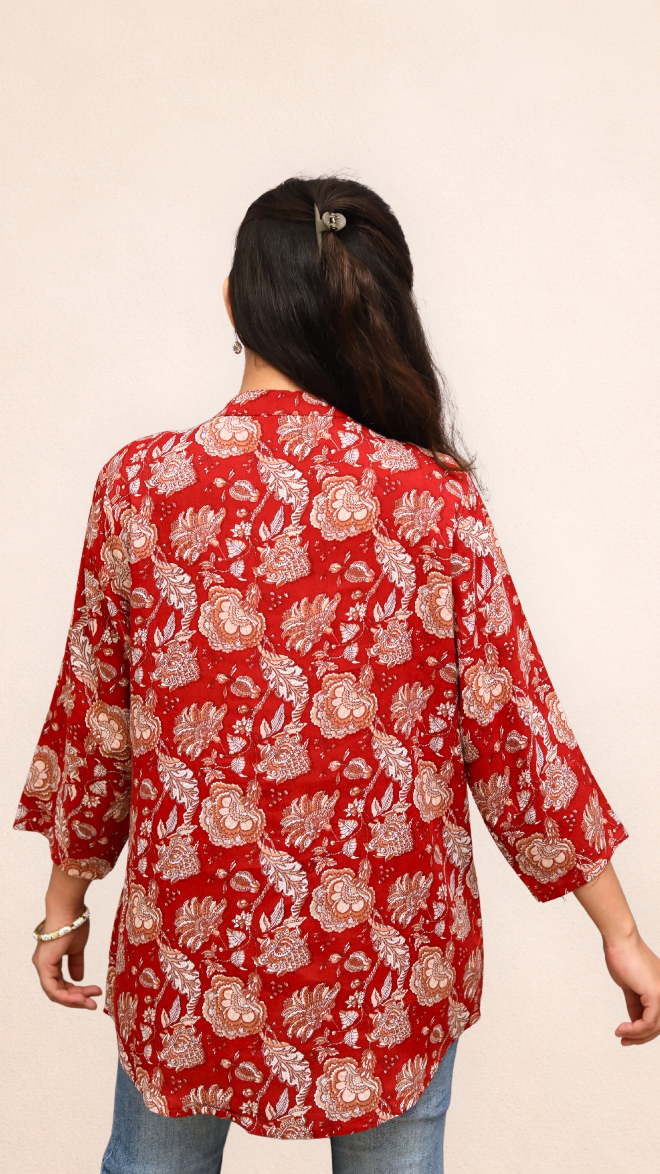 Gulnaar Crimson  Aline Collar Short Kurti