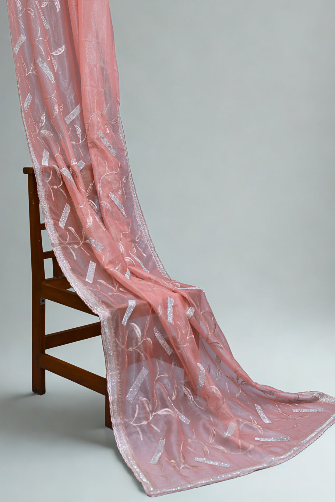 ISHNA Pastel Peach  Organza Tissue Saree With Stone Stripes