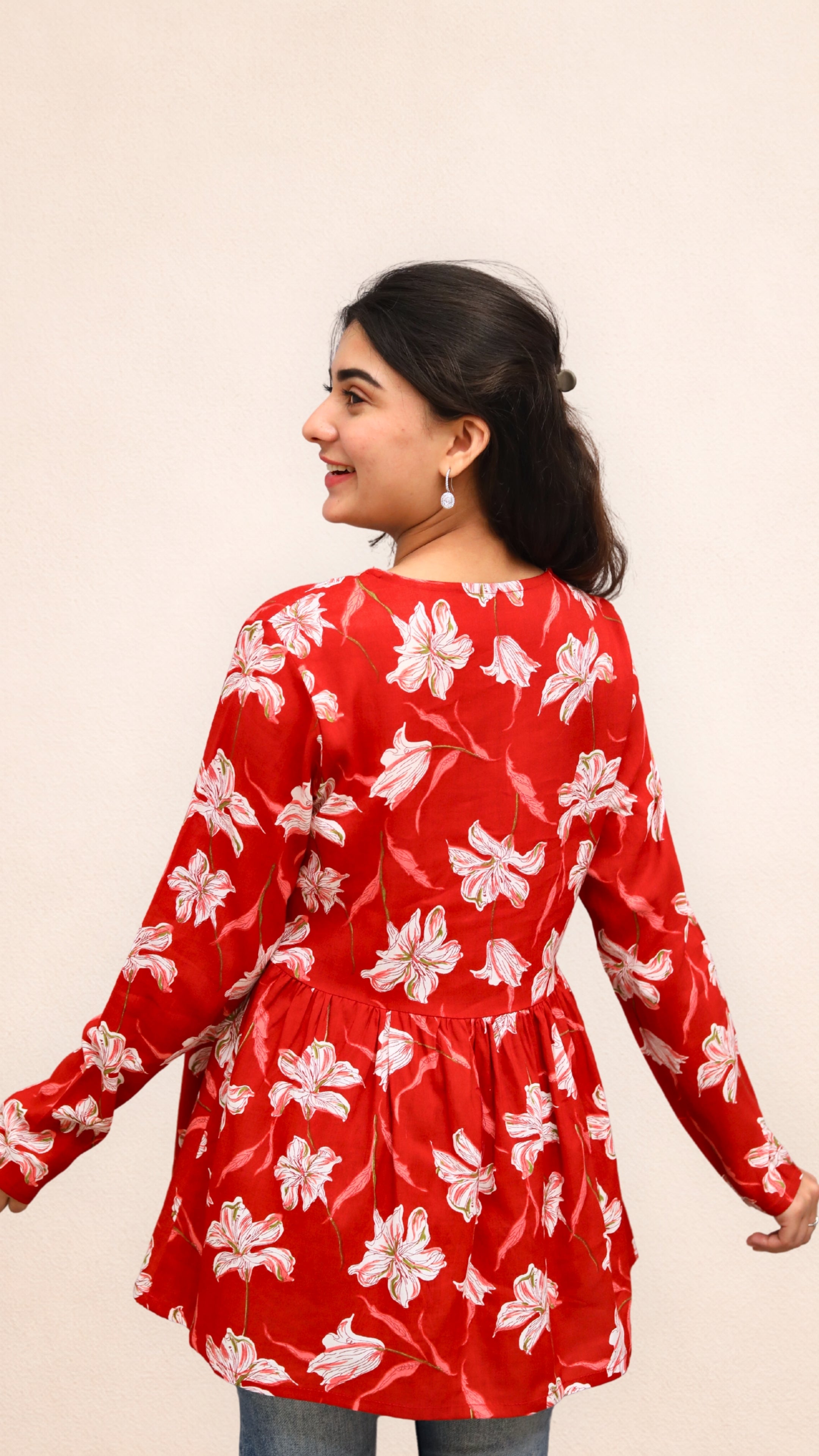 Red Crimson Bloom Peplum Top