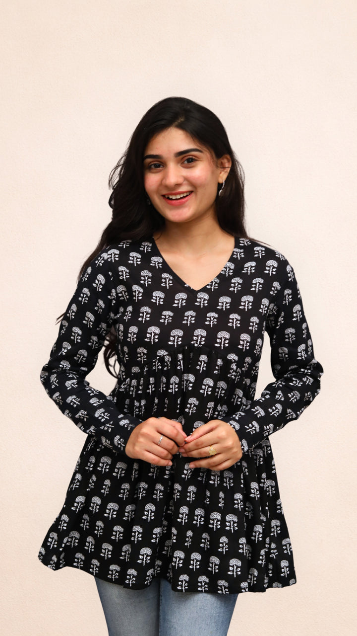 Black Blossom Peplum Top