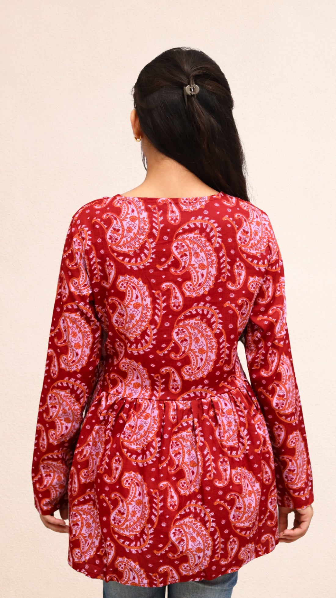 Maroon Block Print Peplum Top
