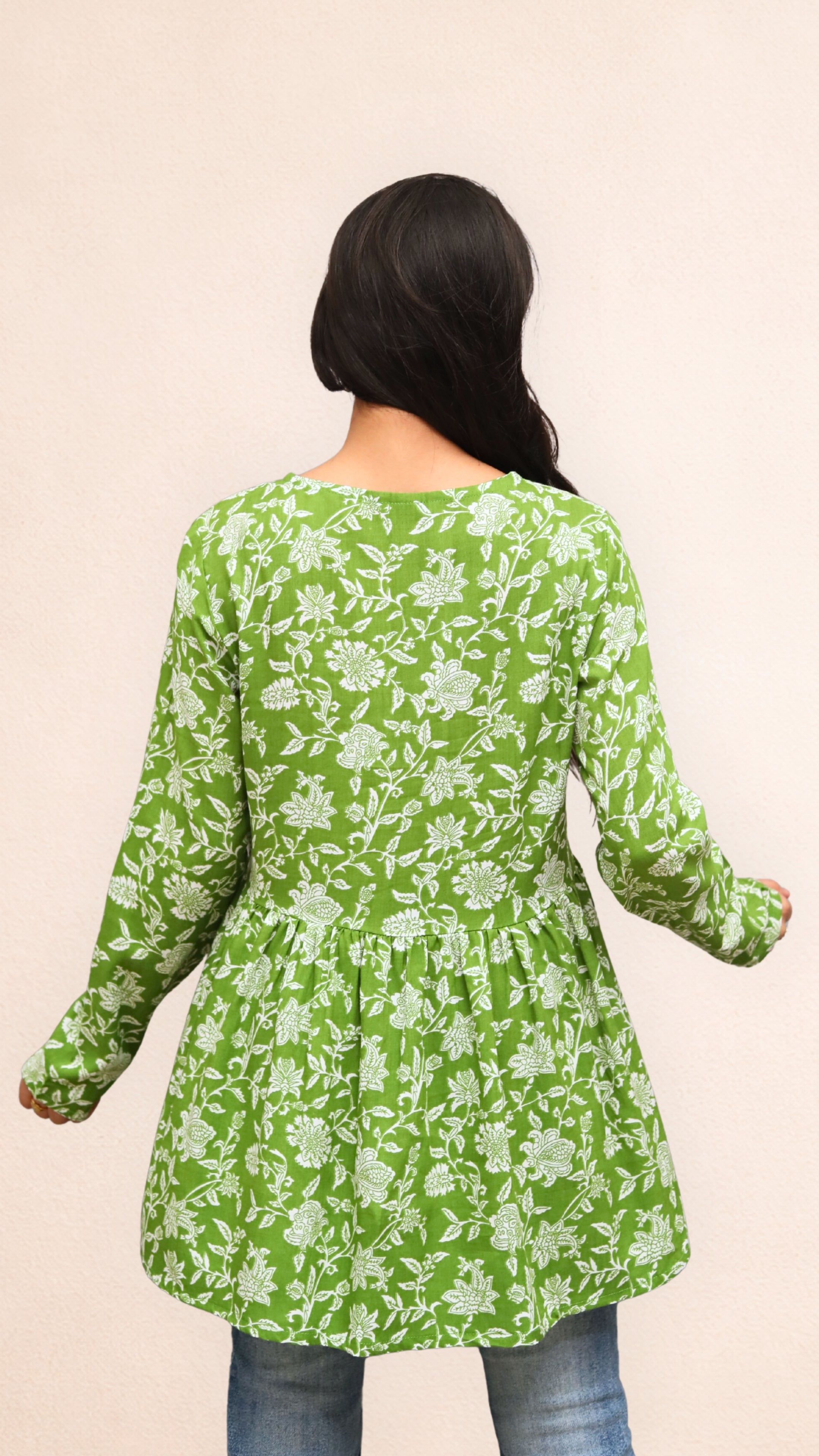 Olive Meadow Printed Peplum Top
