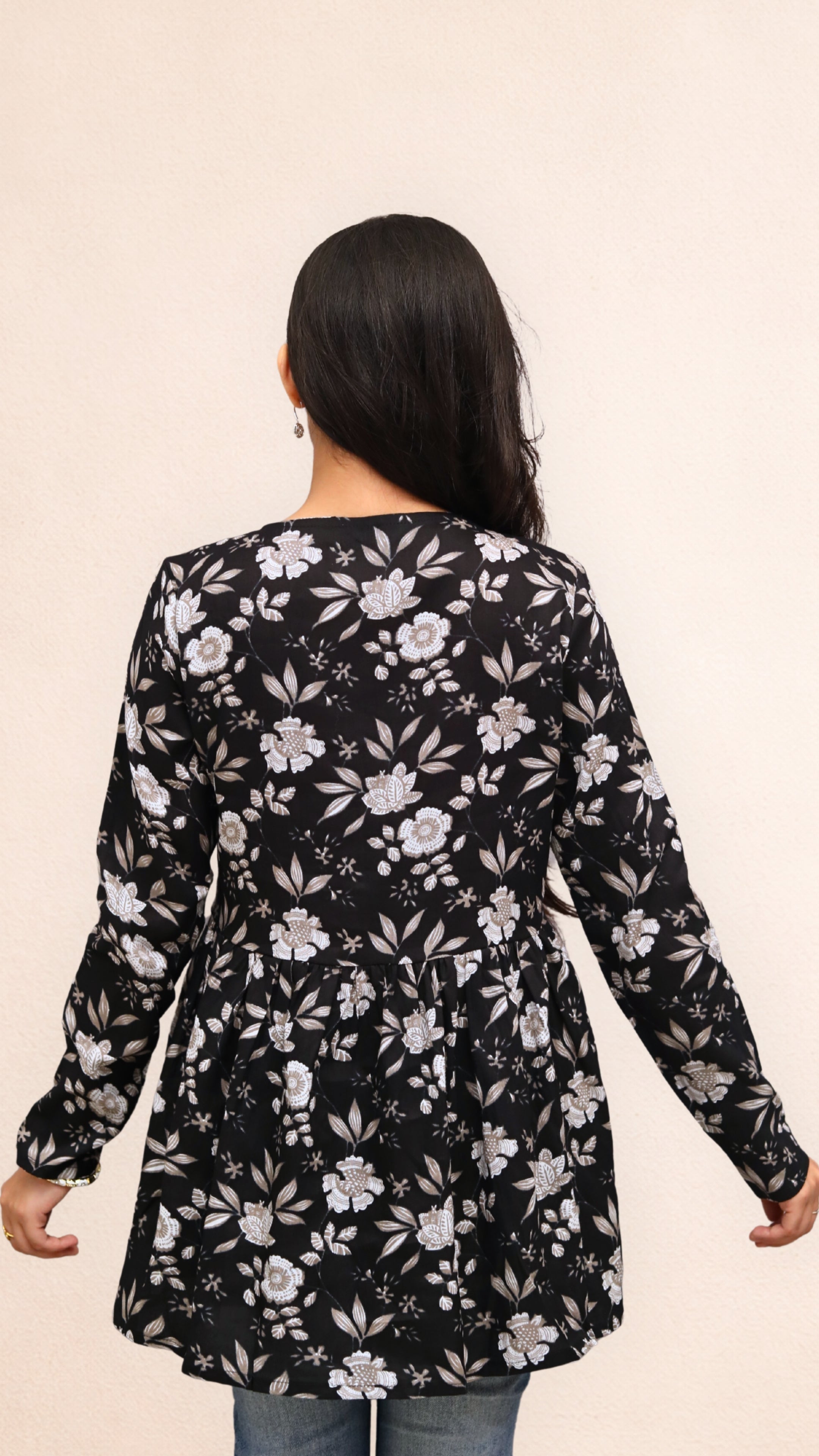 Black with White Floral Peplum Top