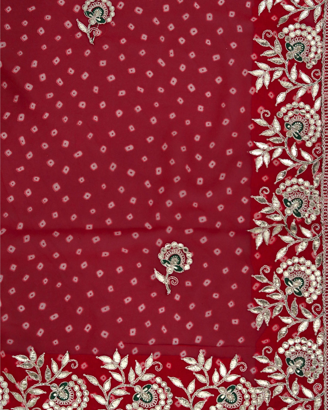 ISHNA Red Bandhani Saree With Floral Butti Border