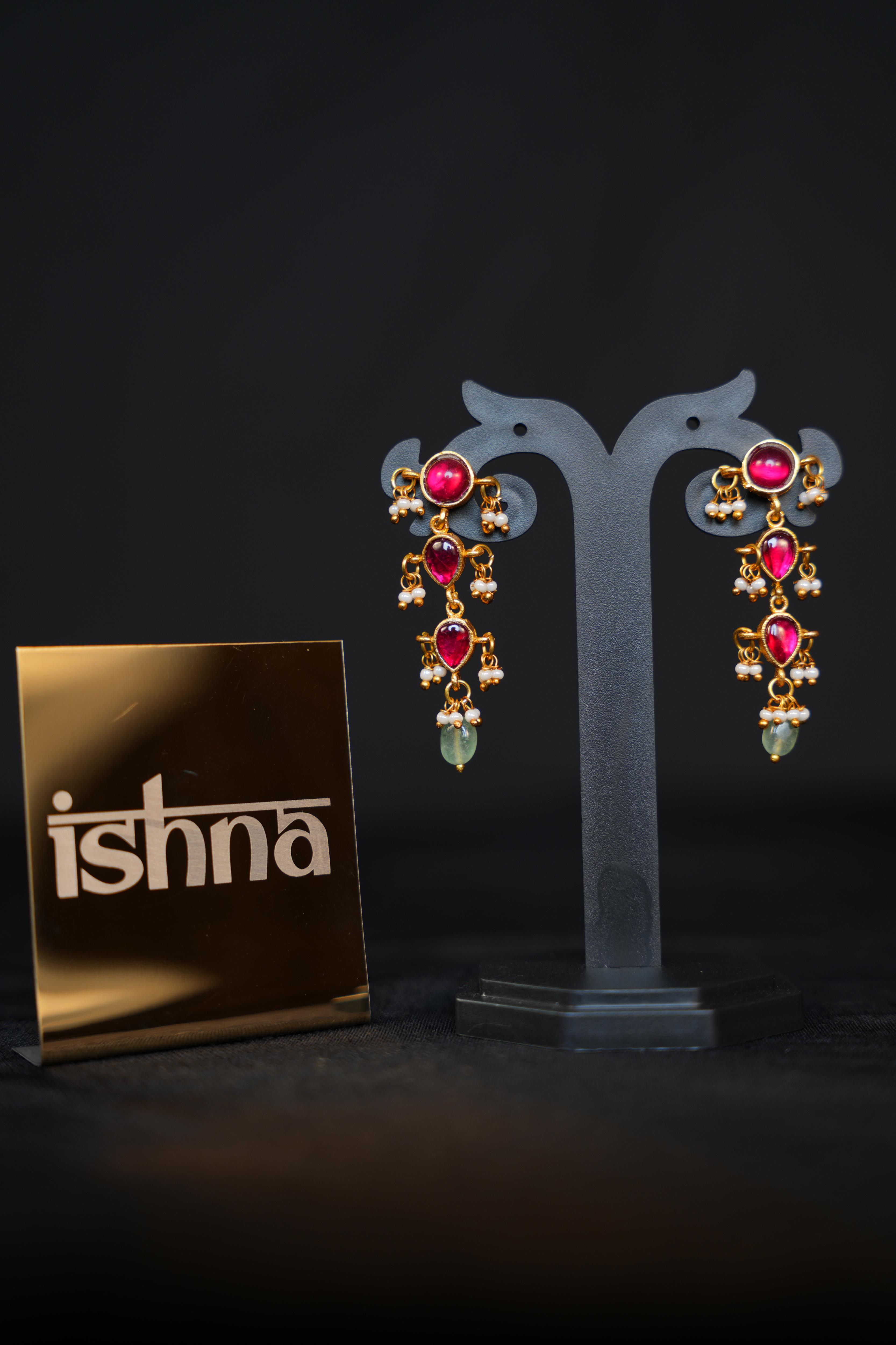 Gemstone Gold Drops Earrings
