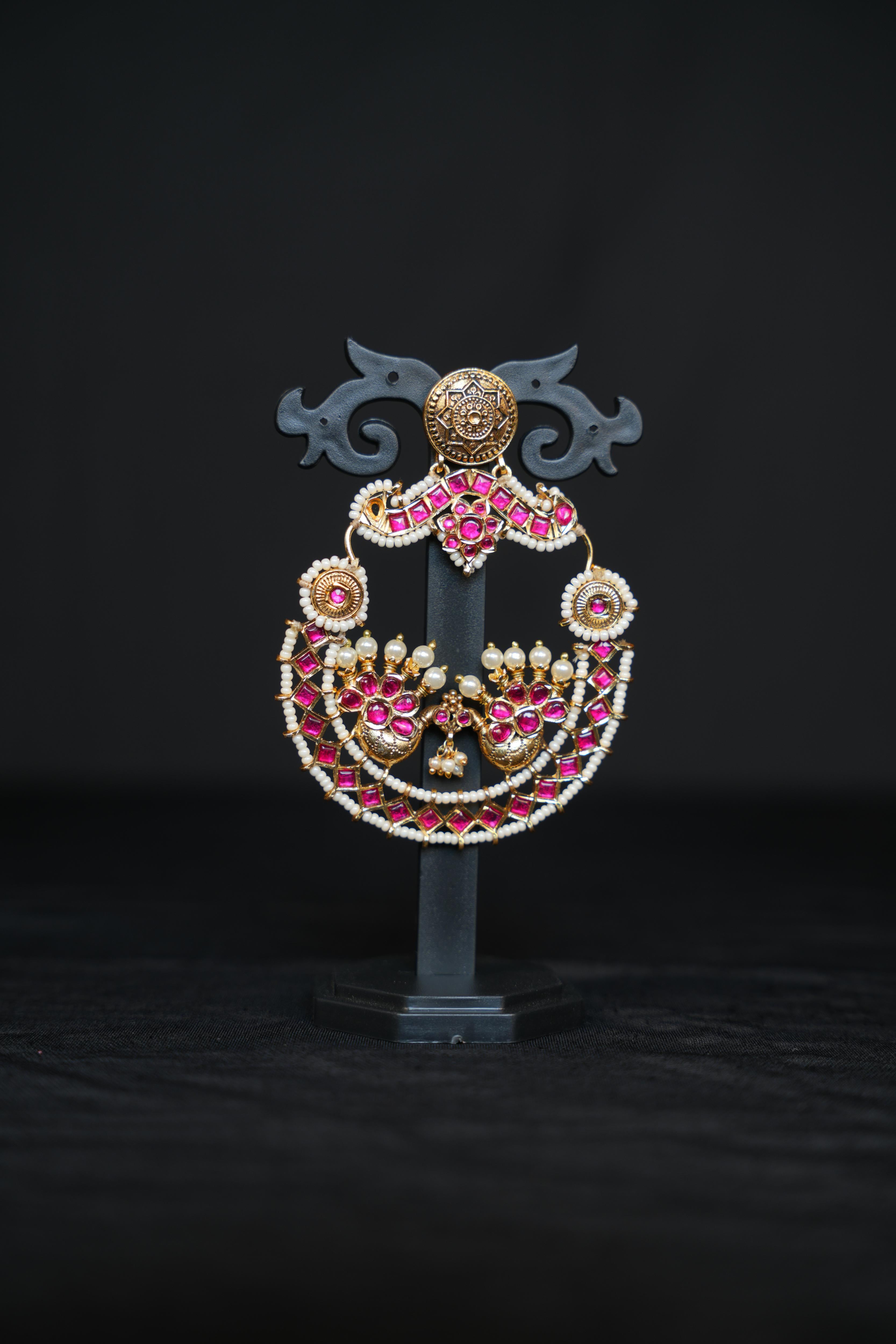 Maharani Mayuri Pink Pearl Chandbali Earrings