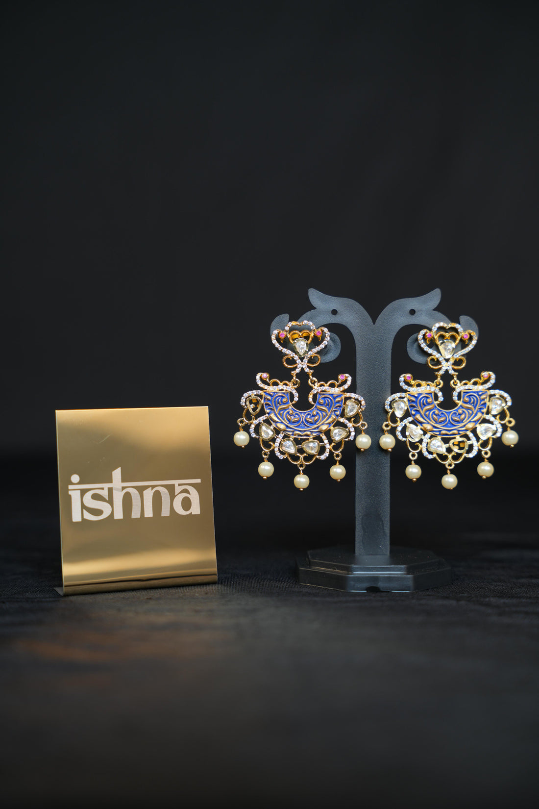ISHNA Royal Saphire Chandbali Earrings