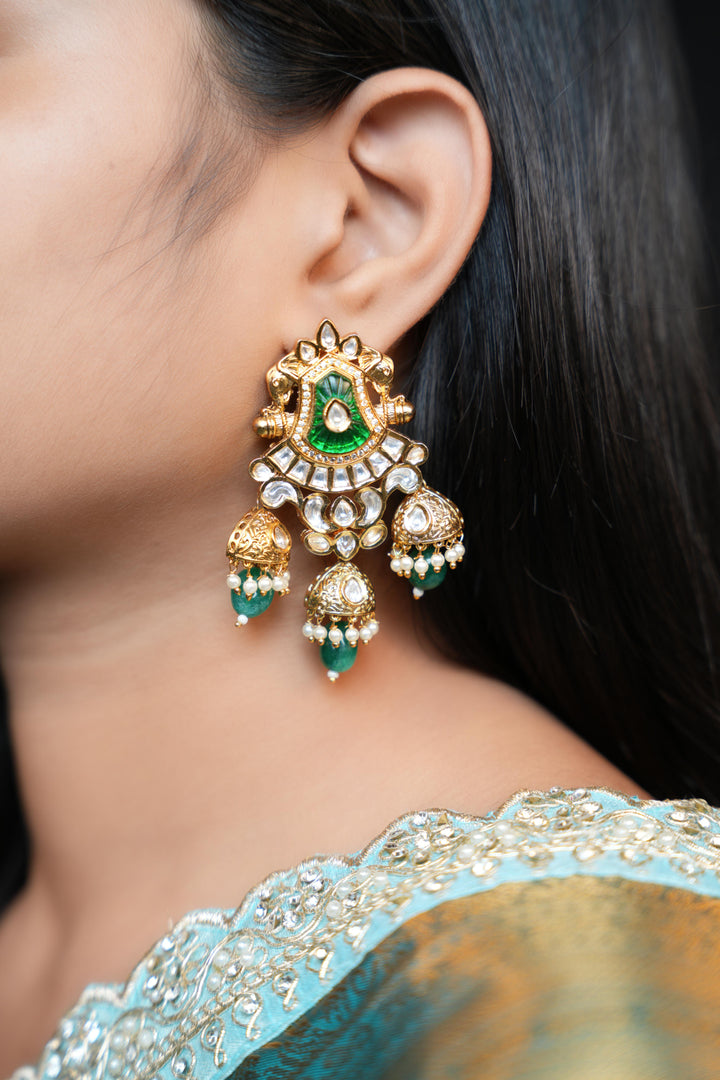 Onyx Emerald Gem Jhumkas