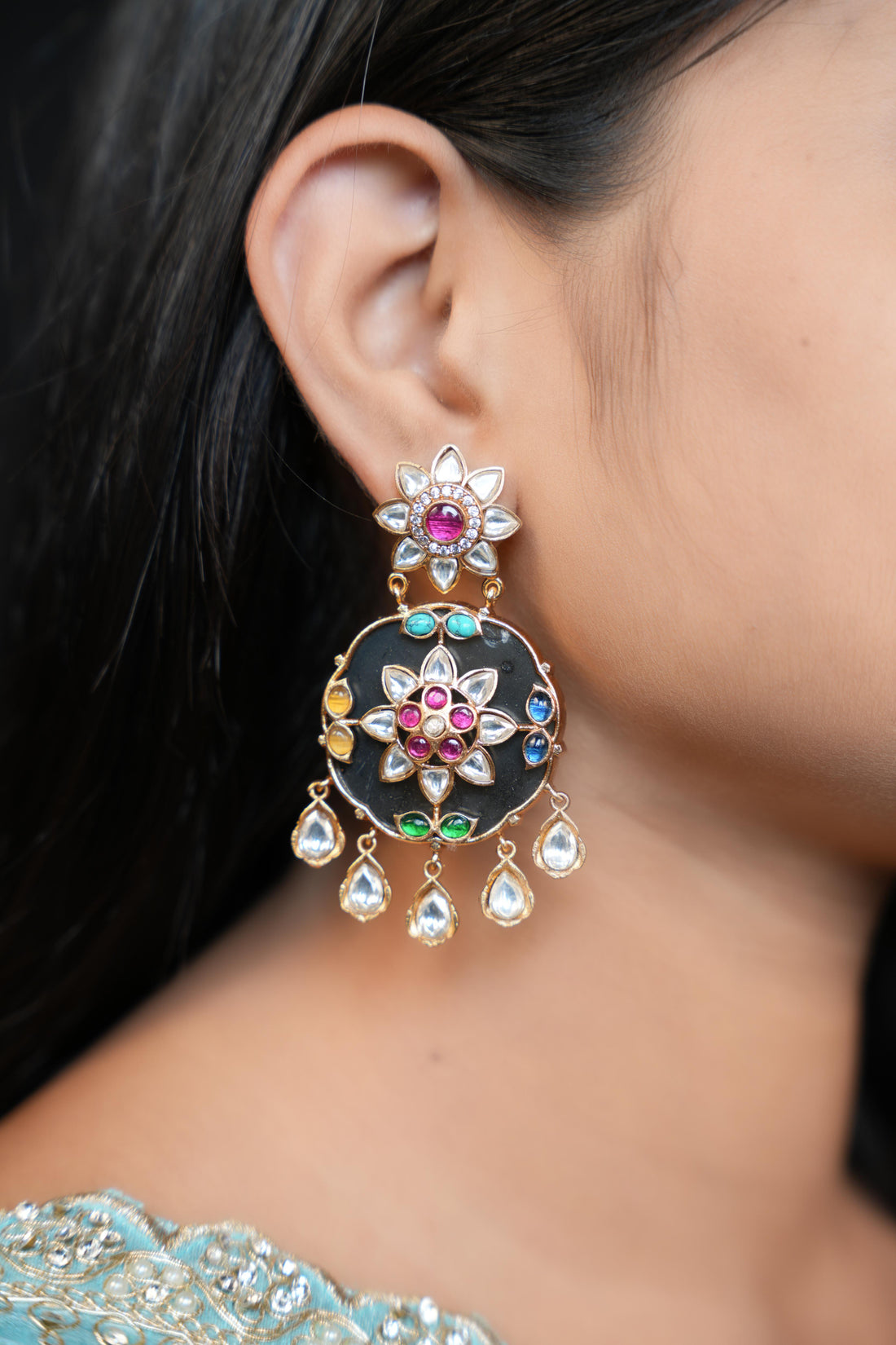 Regal Jade Oval Kundan Earrings