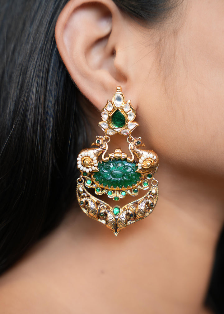 Heritage Peacock Motif Kundan Earrings