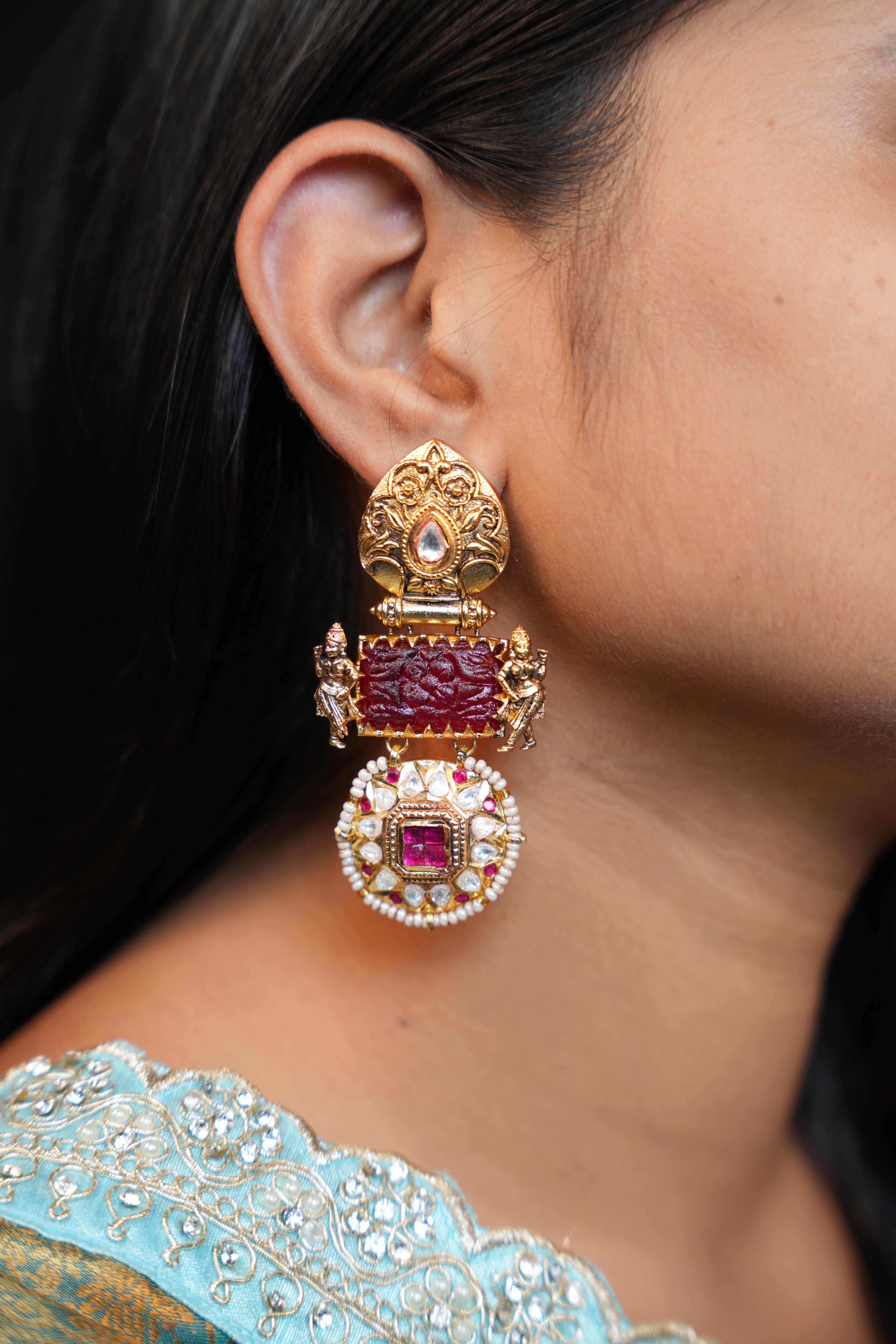 Antique Gold Lakshmi Temple Earrings