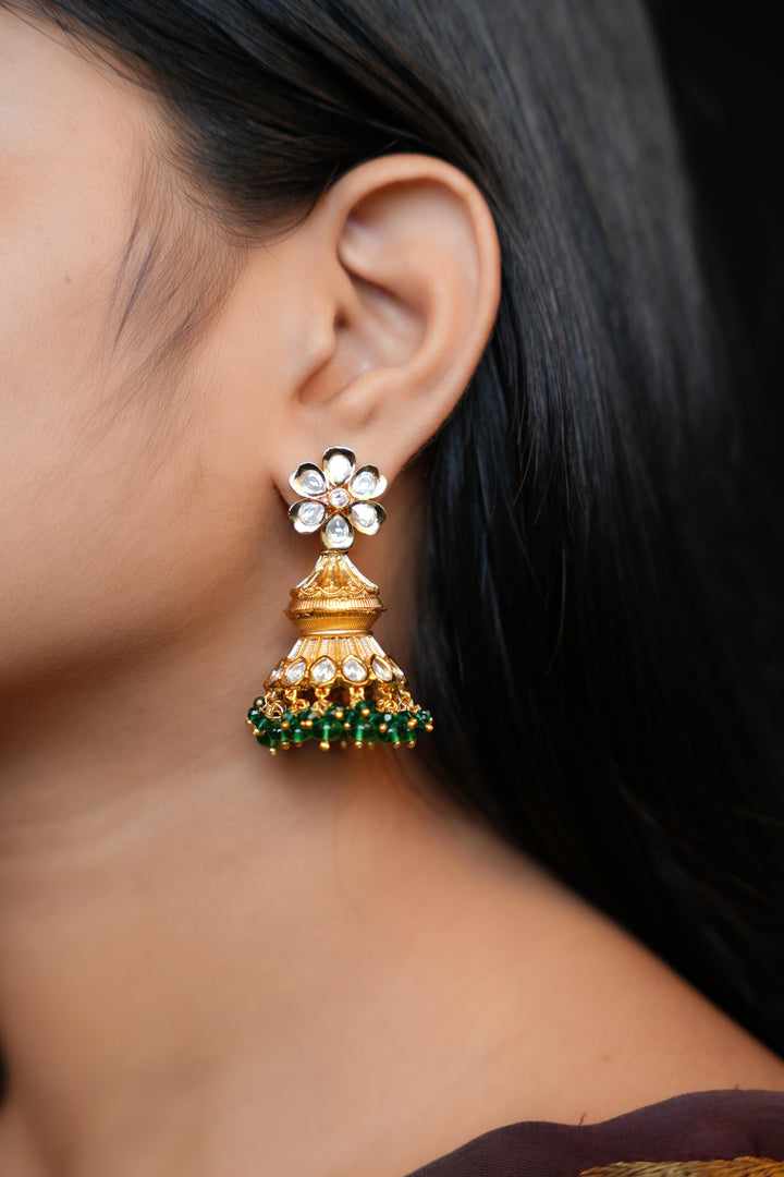 Floral Green Drop Jhumkas