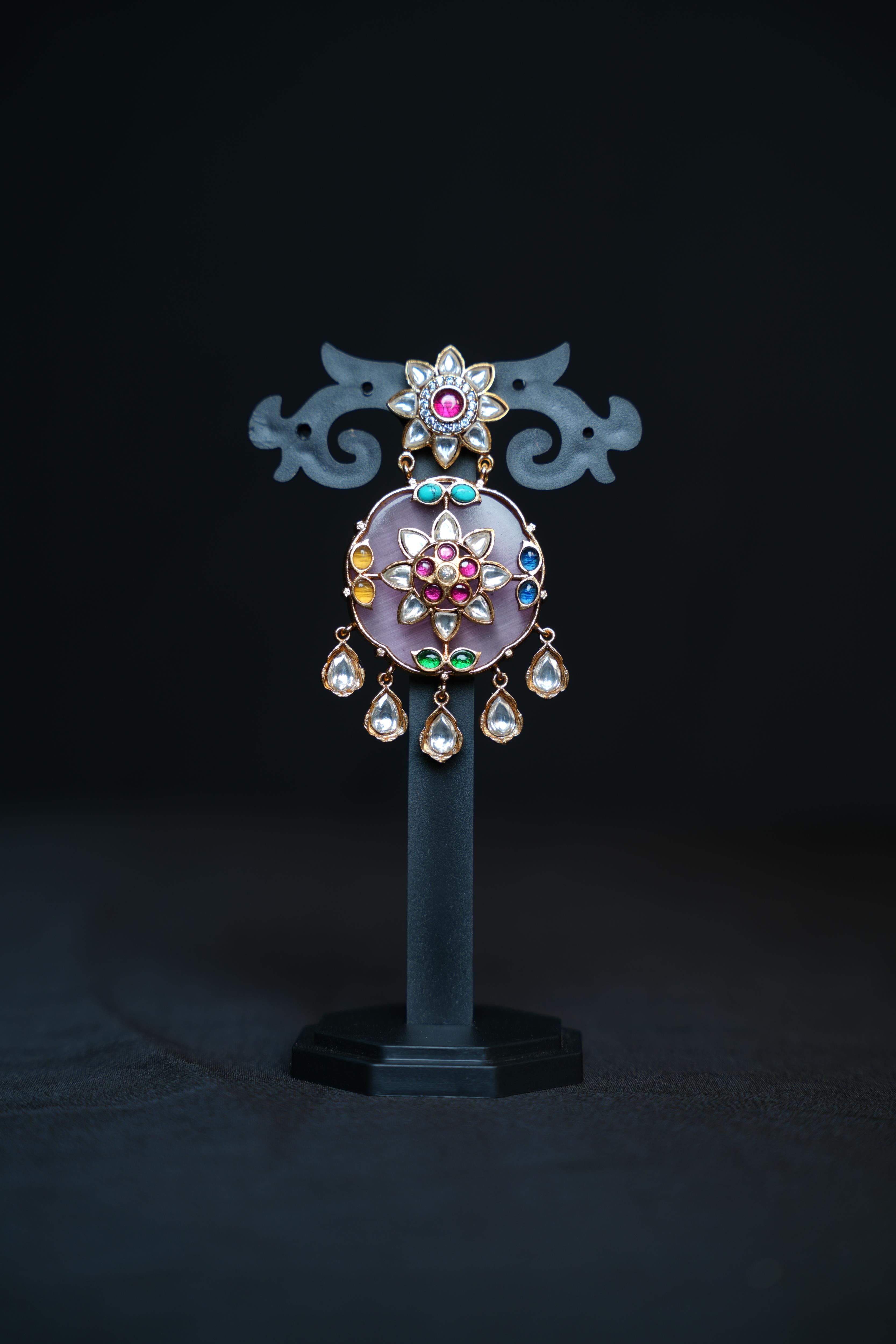 Regal Jade Oval Kundan Earrings