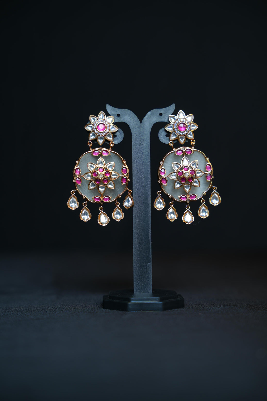 Regal Jade Oval Kundan Earrings
