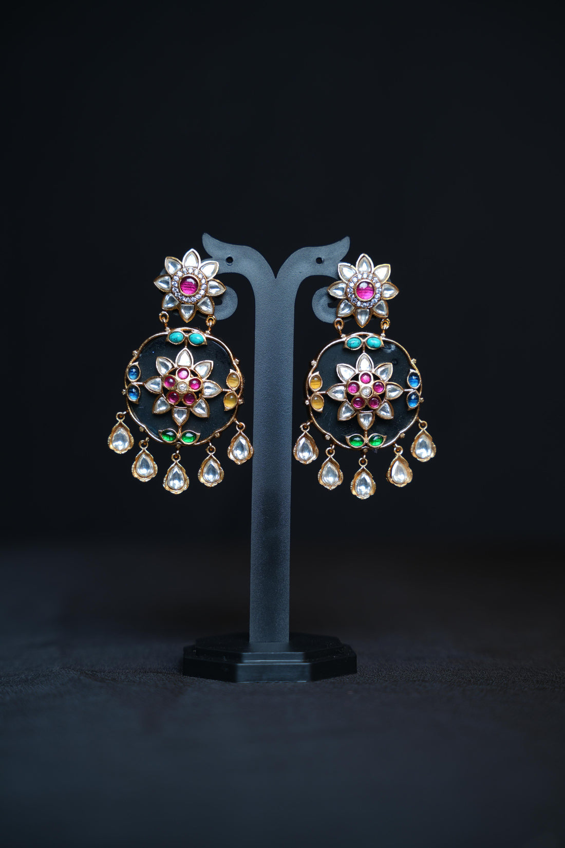 Regal Jade Oval Kundan Earrings