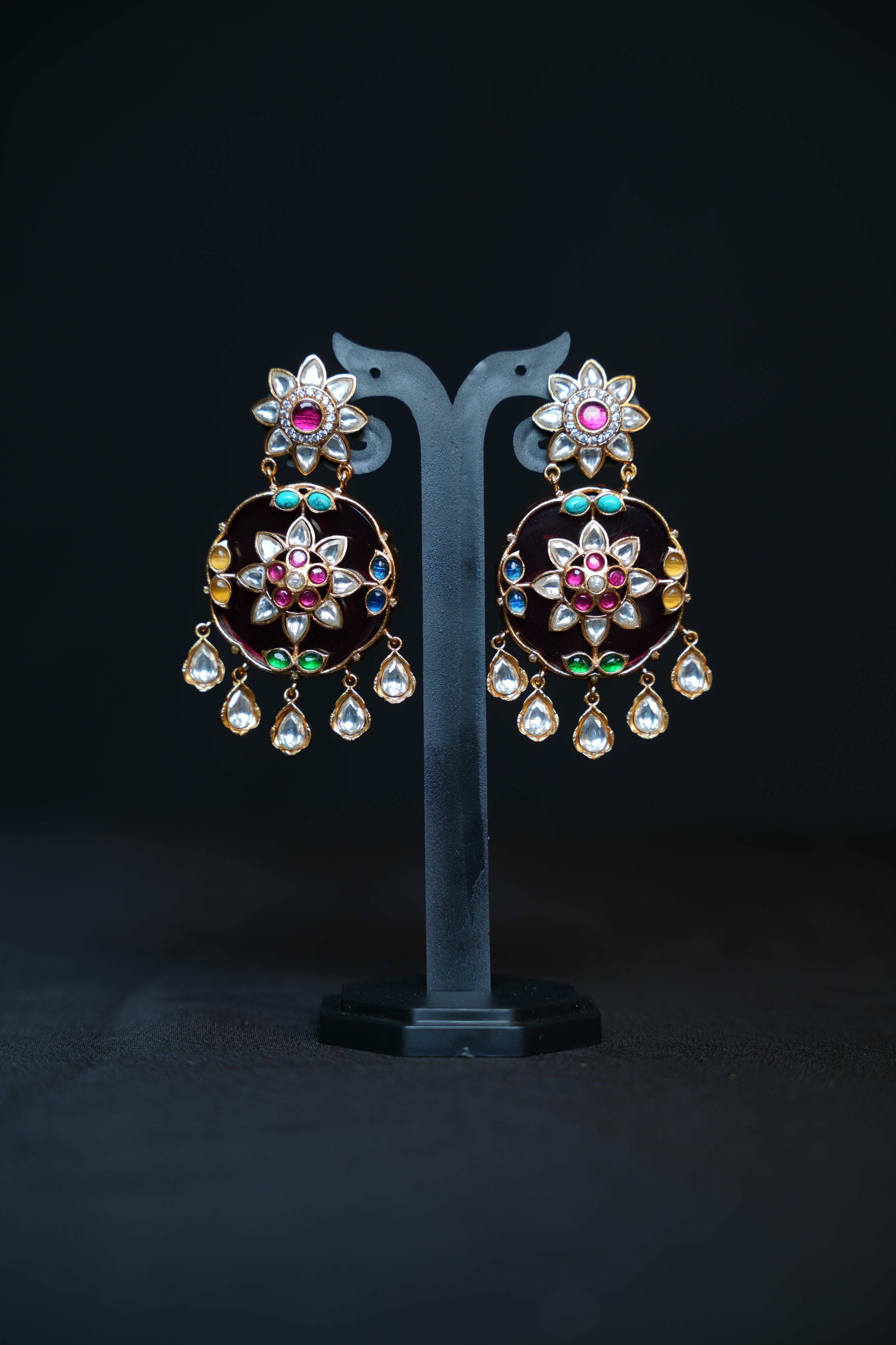 Regal Jade Oval Kundan Earrings
