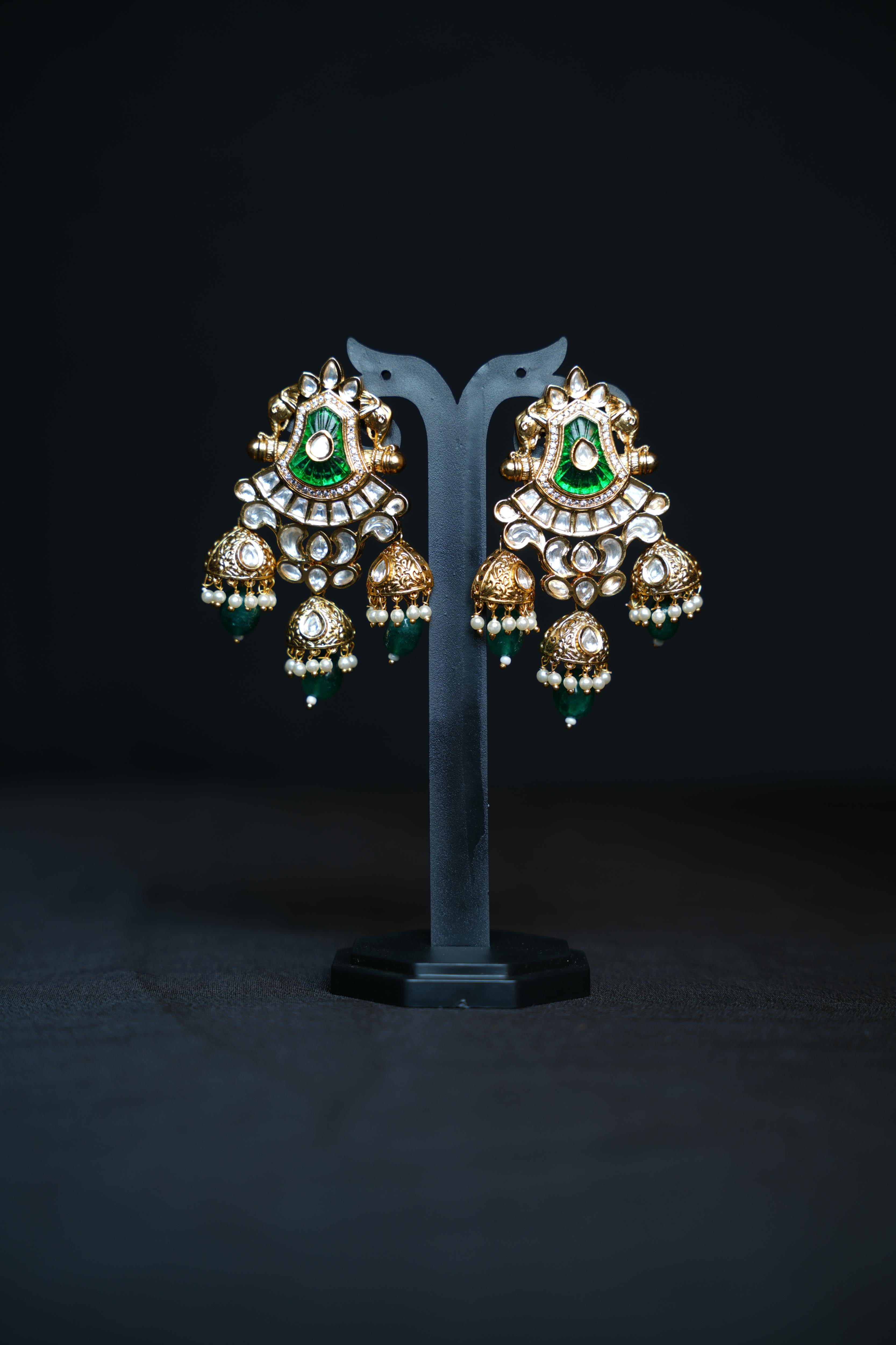 Onyx Emerald Gem Jhumkas
