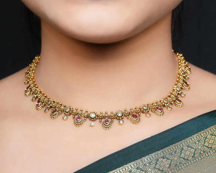 ISHNA Rajeshwari Ruby Temple Necklace Set