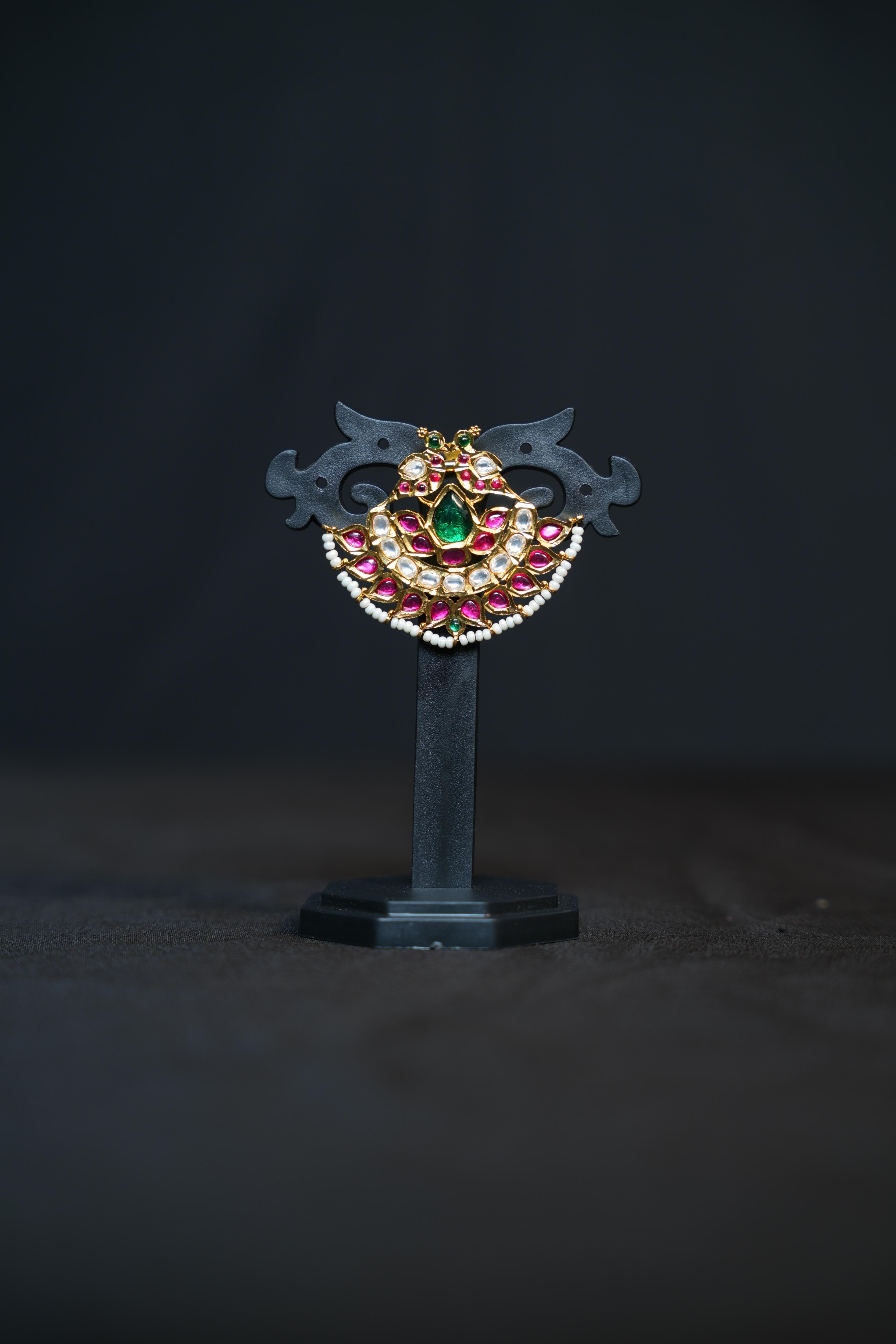 Gulabi Kundan Chandbali Earrings