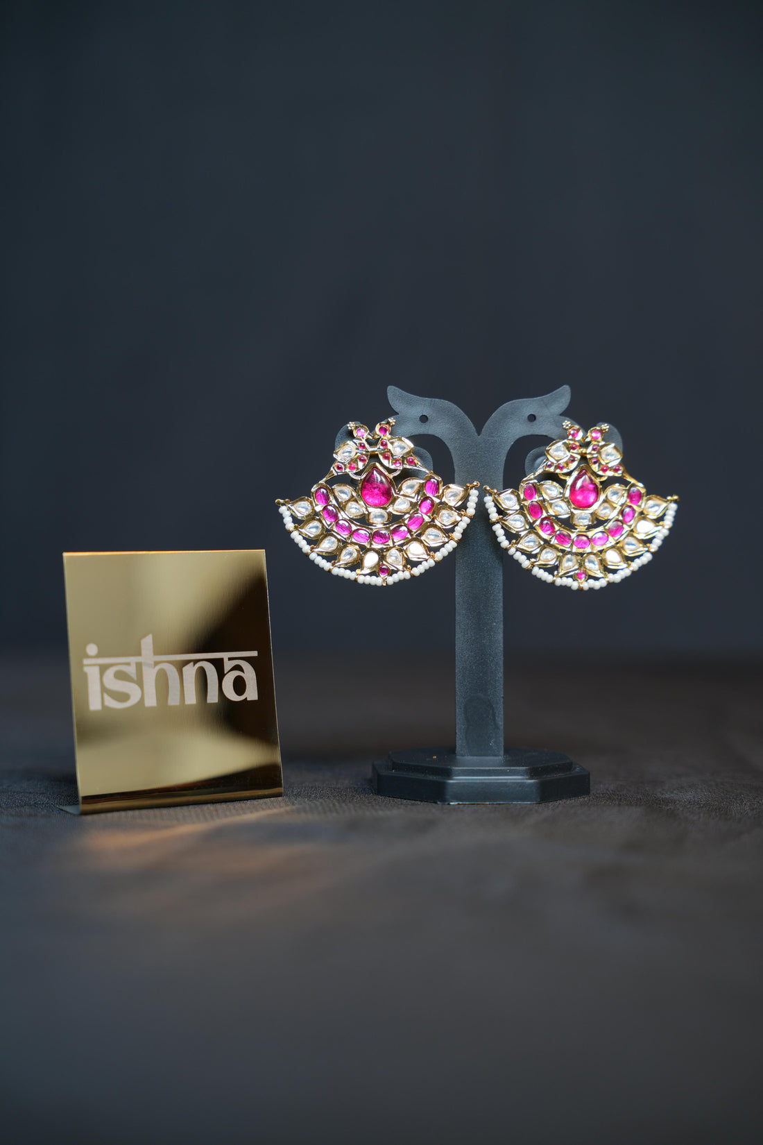 Gulabi Kundan Chandbali Earrings