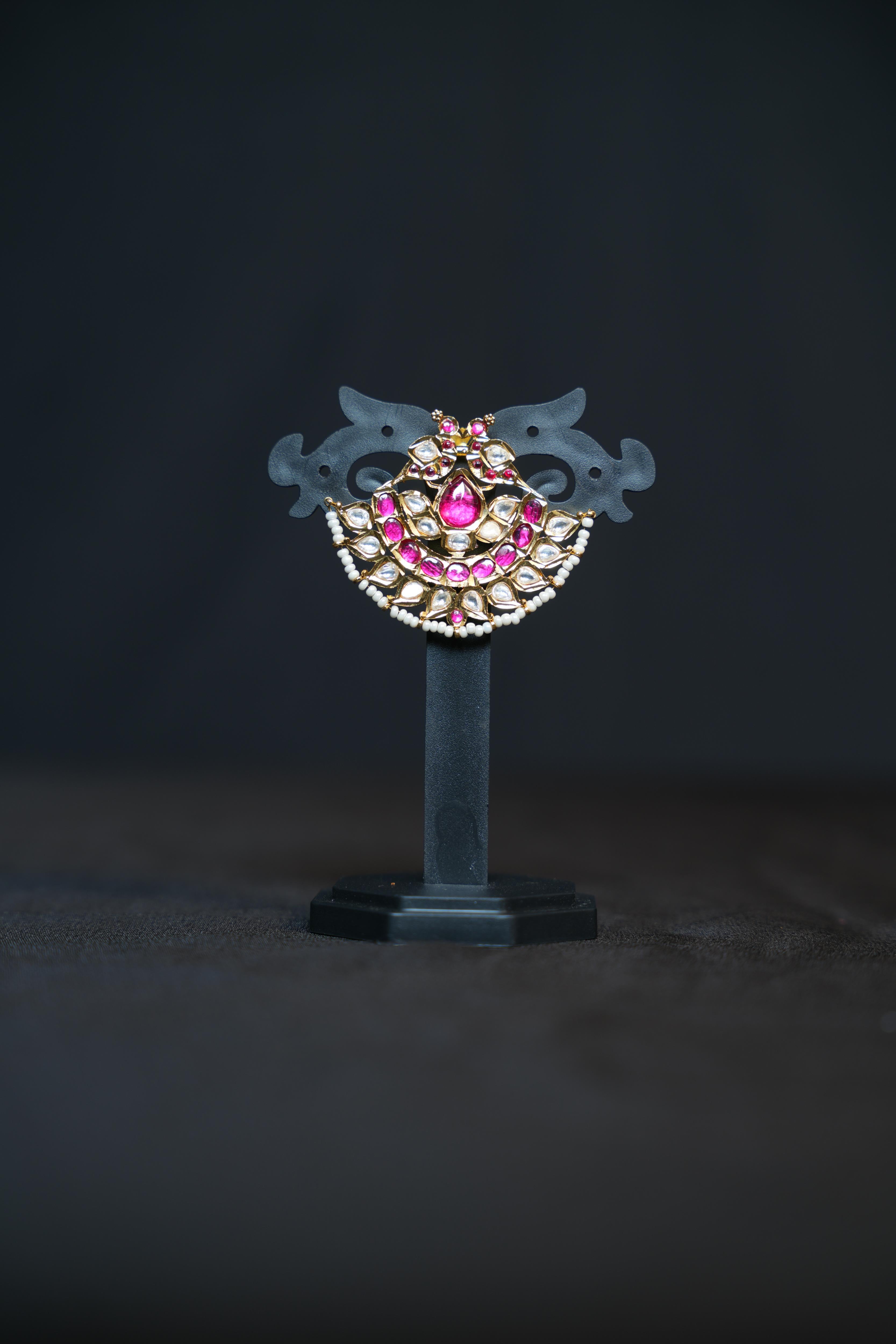 Gulabi Kundan Chandbali Earrings