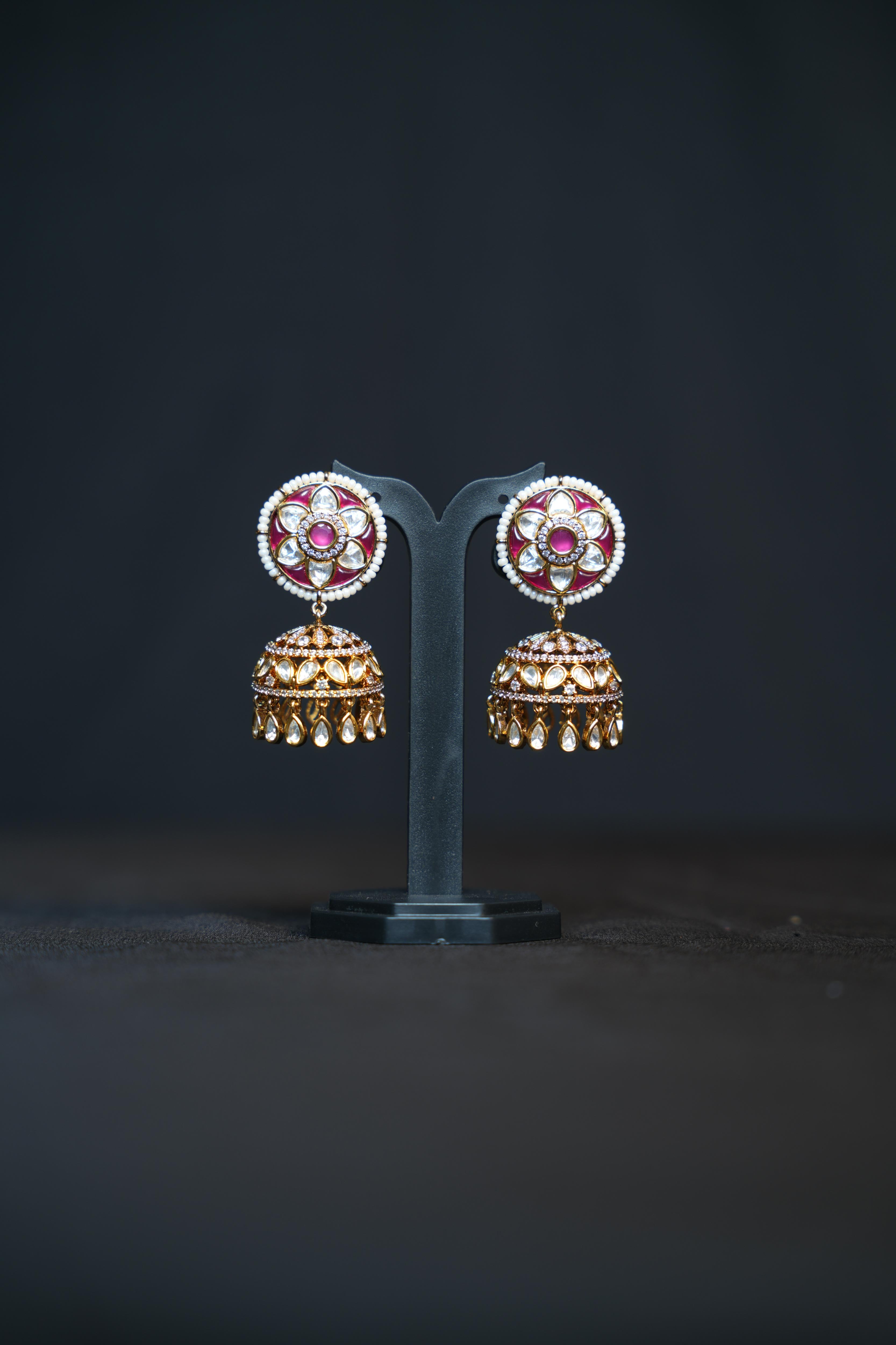 ISHNA Ruby Bloom Kundan Jhumkas
