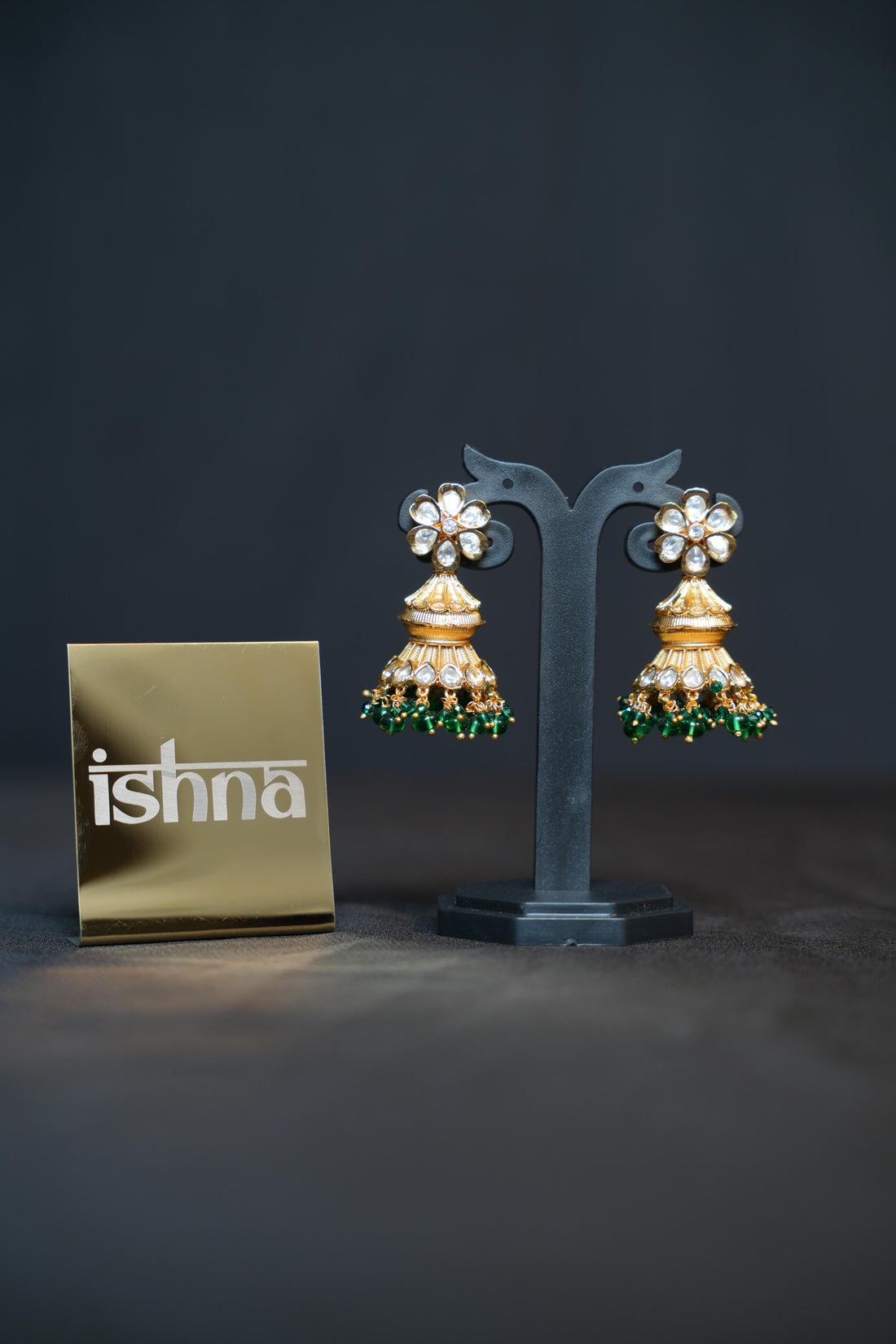 Floral Green Drop Jhumkas