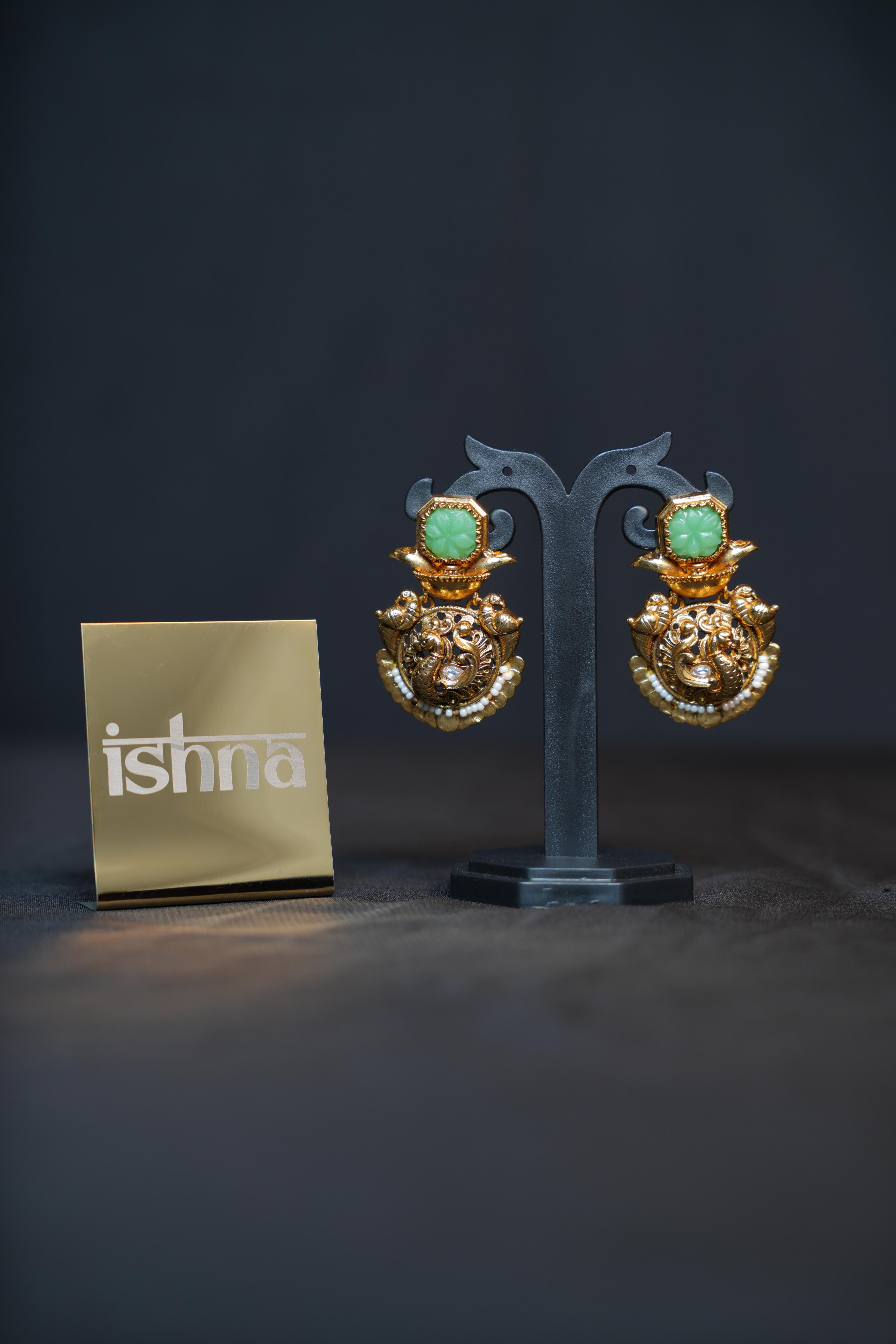 Antique Gold Peacock Temple Earrings