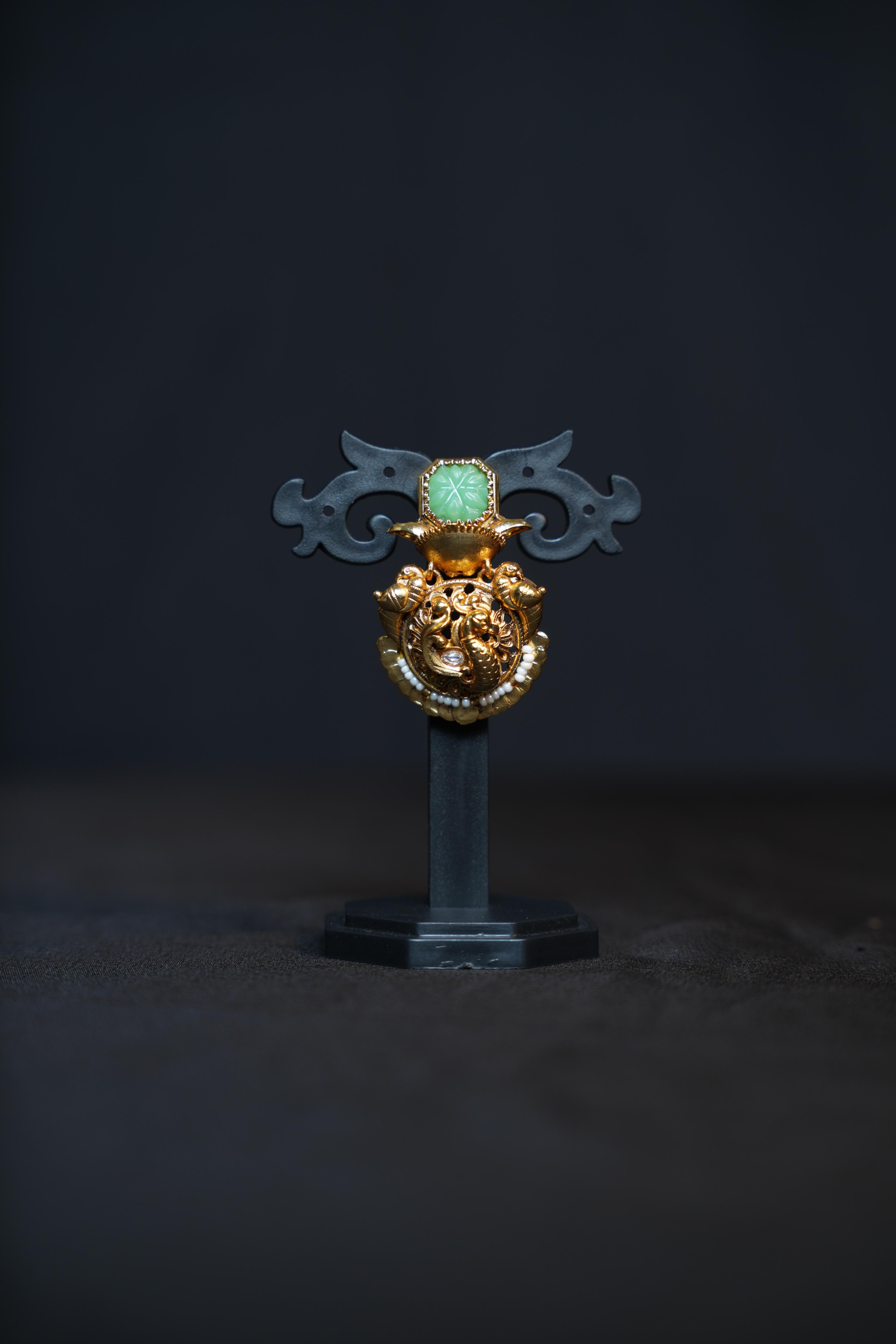 Antique Gold Peacock Temple Earrings