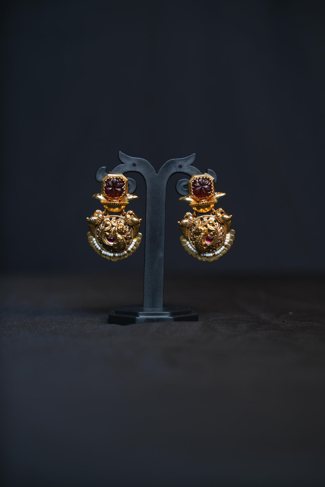 Antique Gold Peacock Temple Earrings