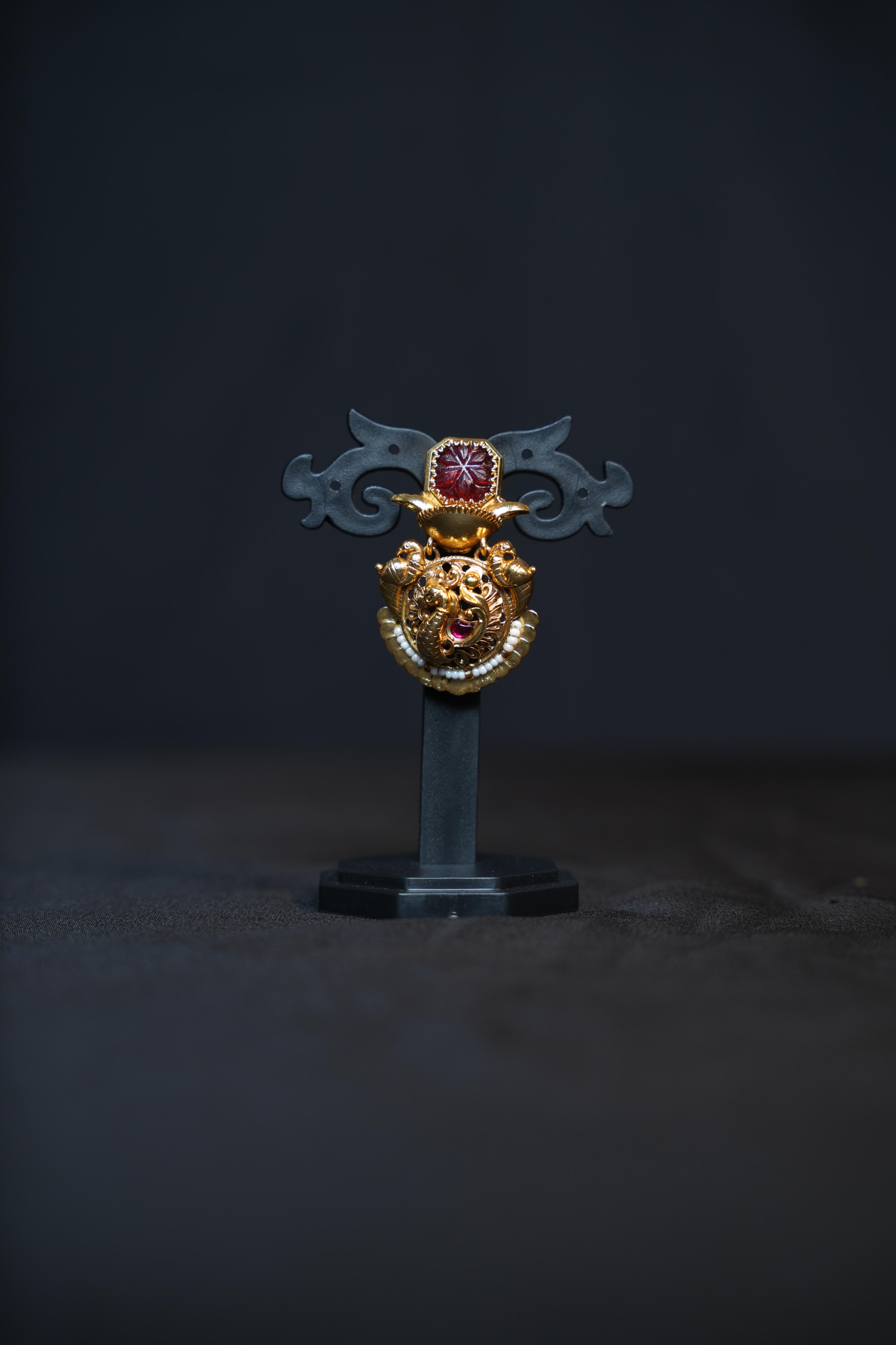 Antique Gold Peacock Temple Earrings