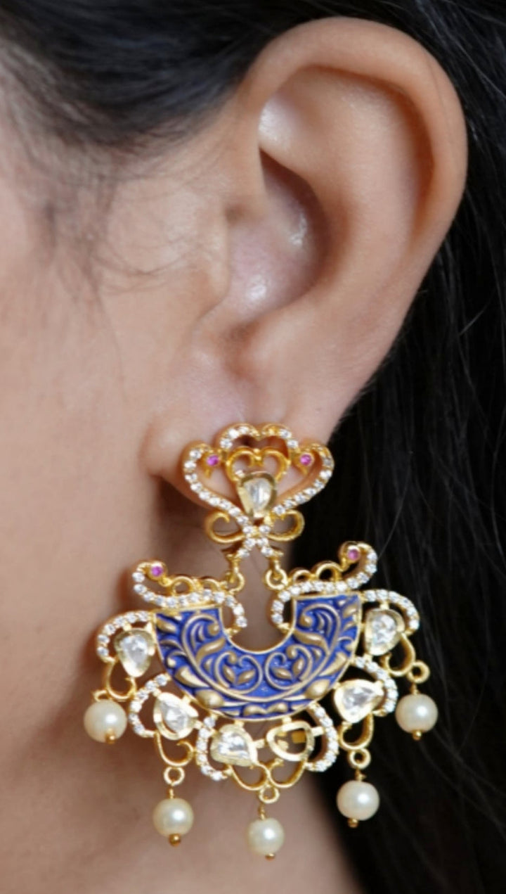 ISHNA Royal Saphire Chandbali Earrings