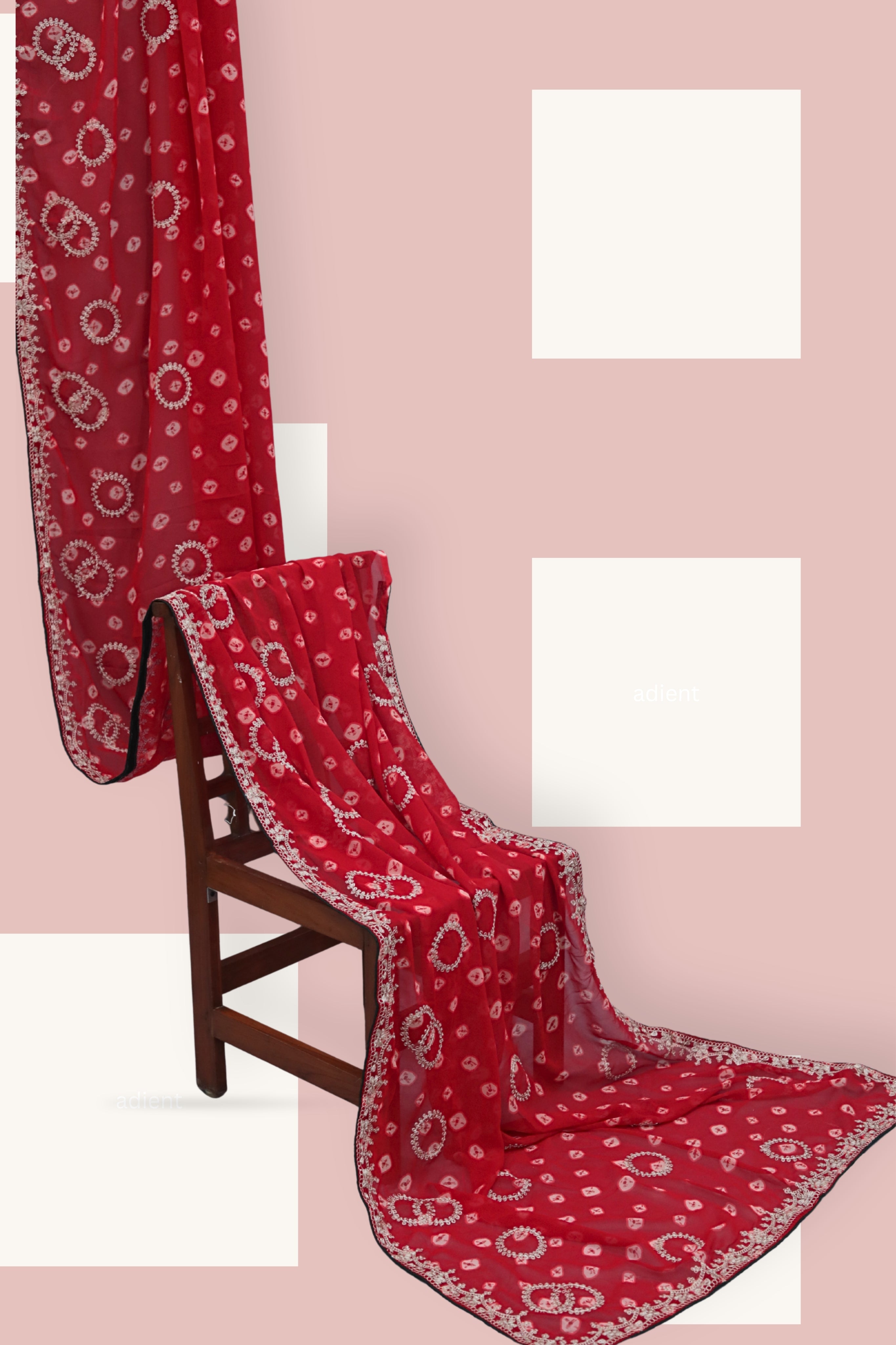 ISHNA Red Bandhani Saree With Chand Motif