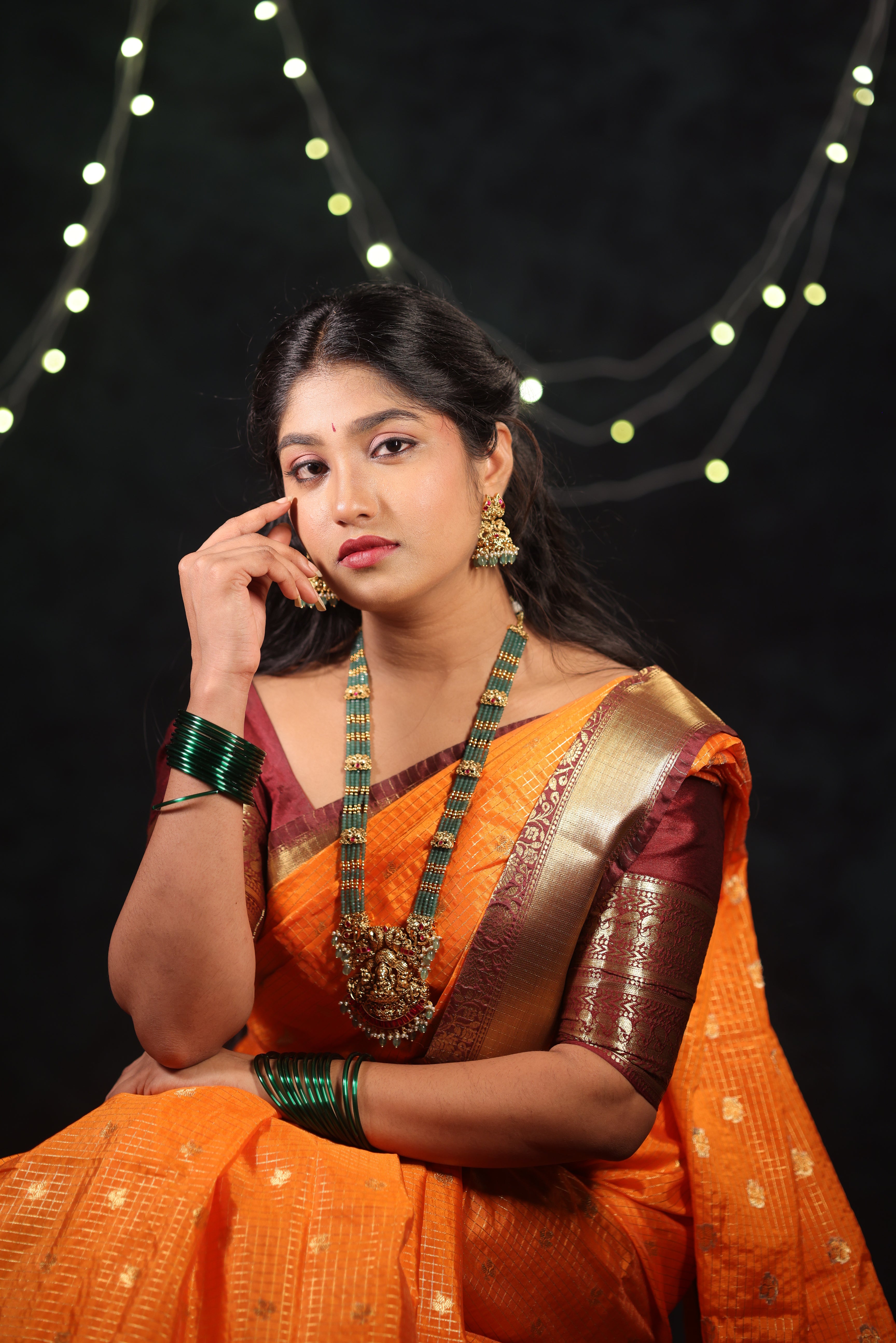 Ishna Mahalakshmi Emerald Majesty Haaram Set