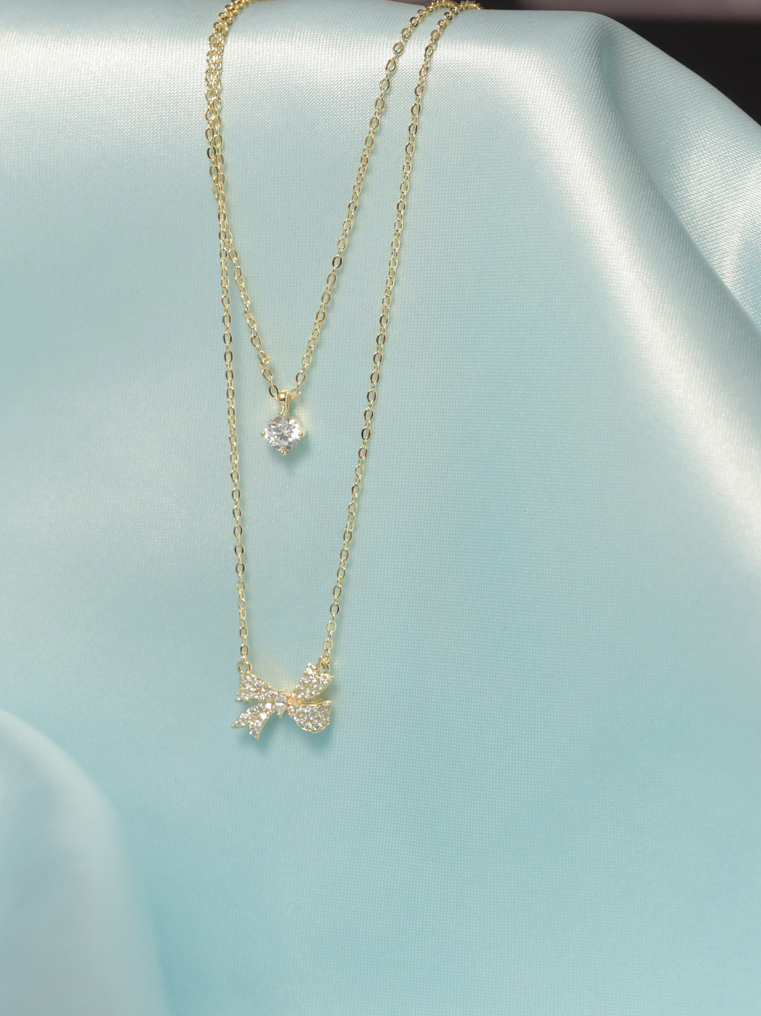 92.5 Silver Ishna Twin Sparkle Bow Layered Chain