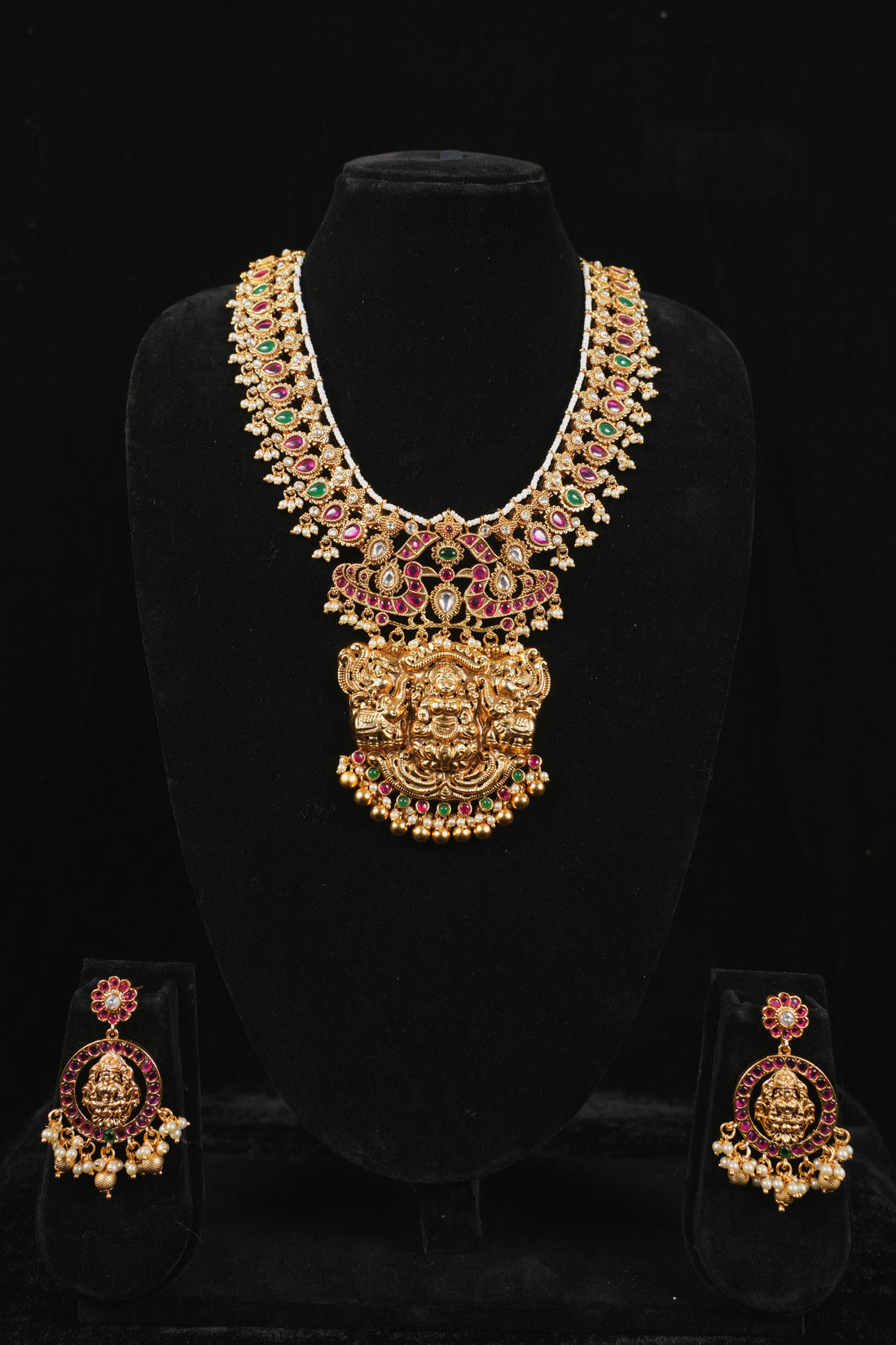Goddess Lakshmi Ruby-Emerald Choker Set
