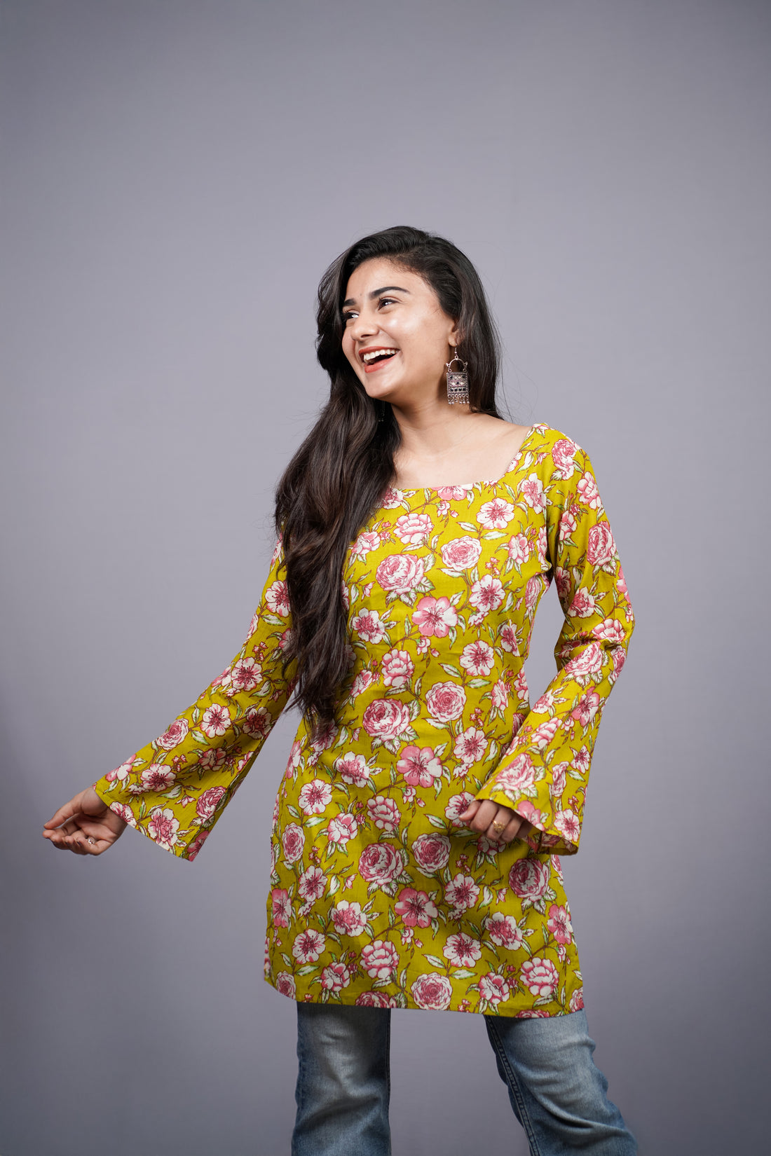 Haritika Mustard Rose Jaipuri Corset Back Short Kurti