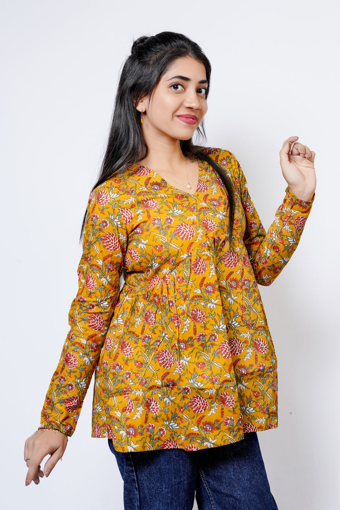 Mustard Meadow Printed Peplum Top