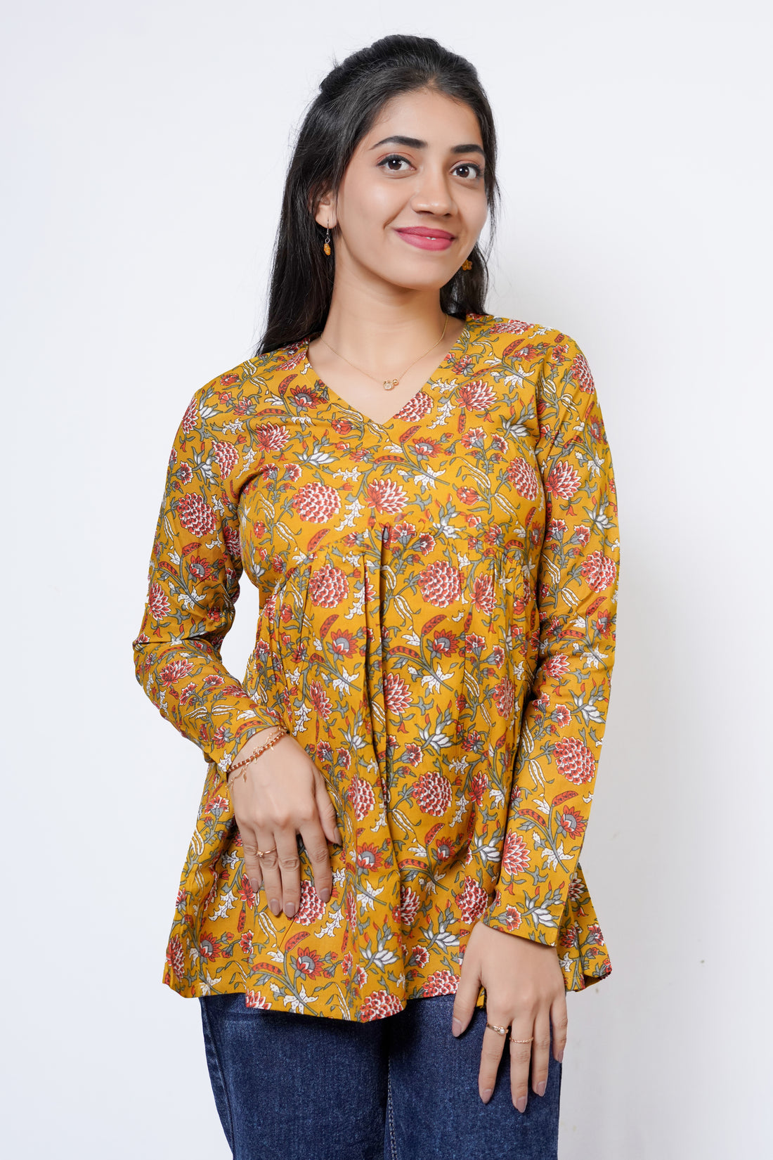 Mustard Meadow Printed Peplum Top