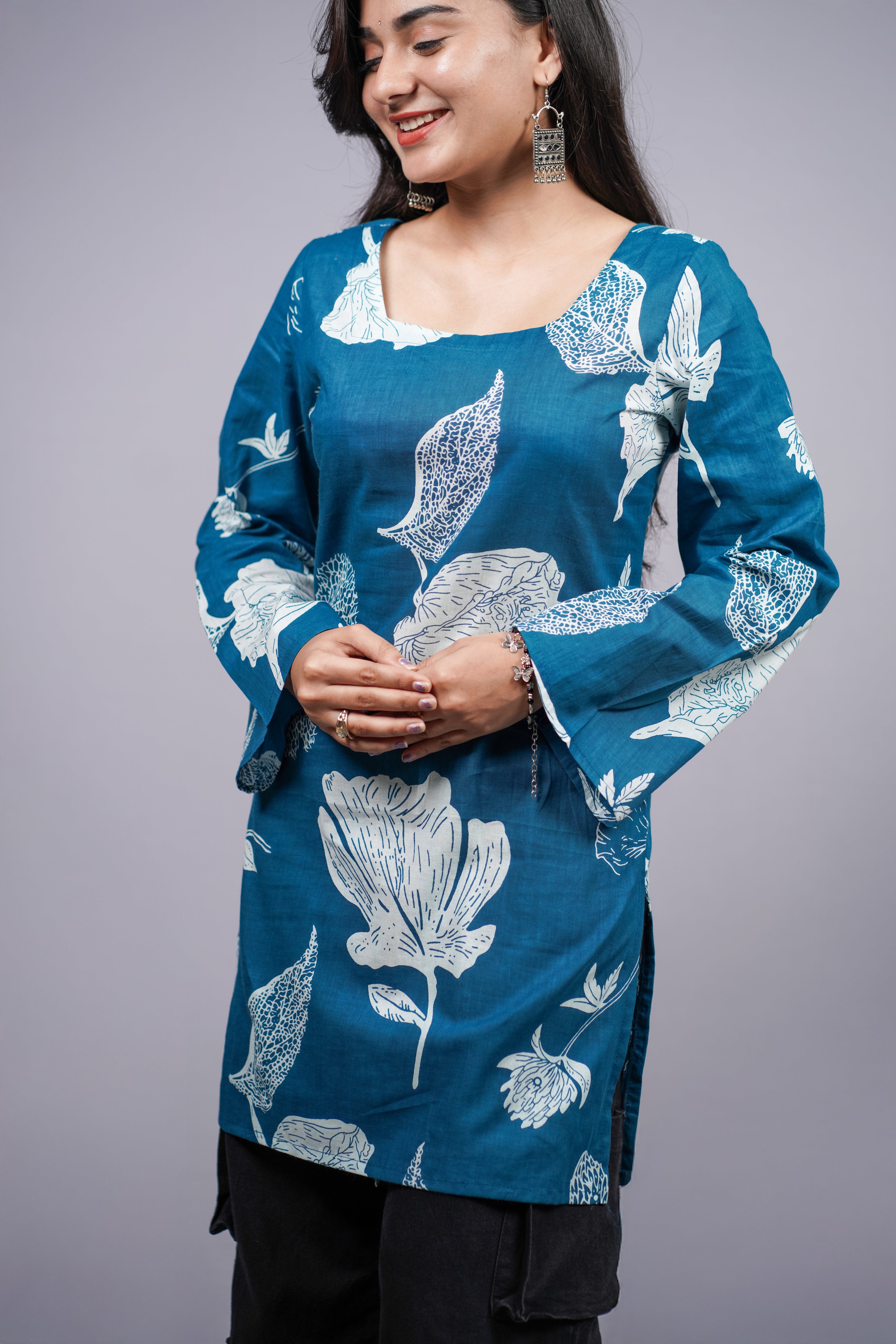 Neelima Indigo Bloom Corset Back Short Kurti