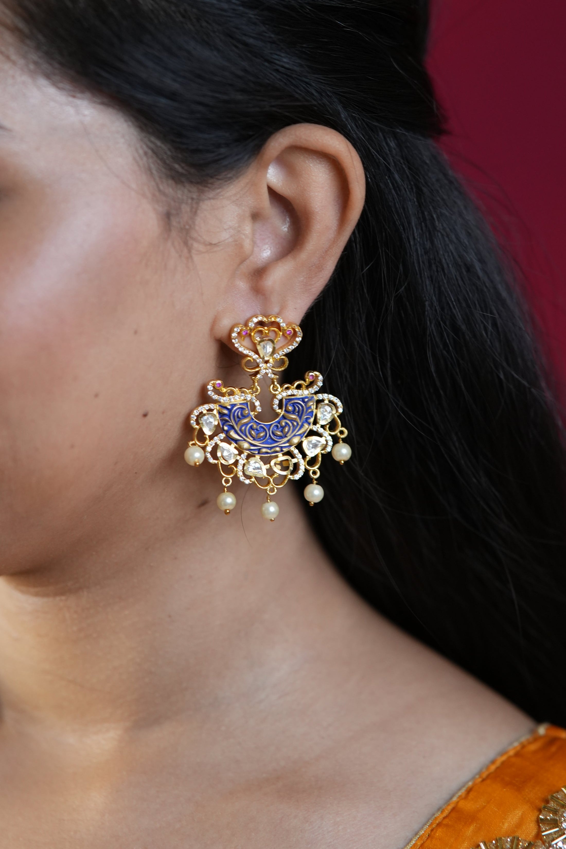 ISHNA Royal Saphire Chandbali Earrings
