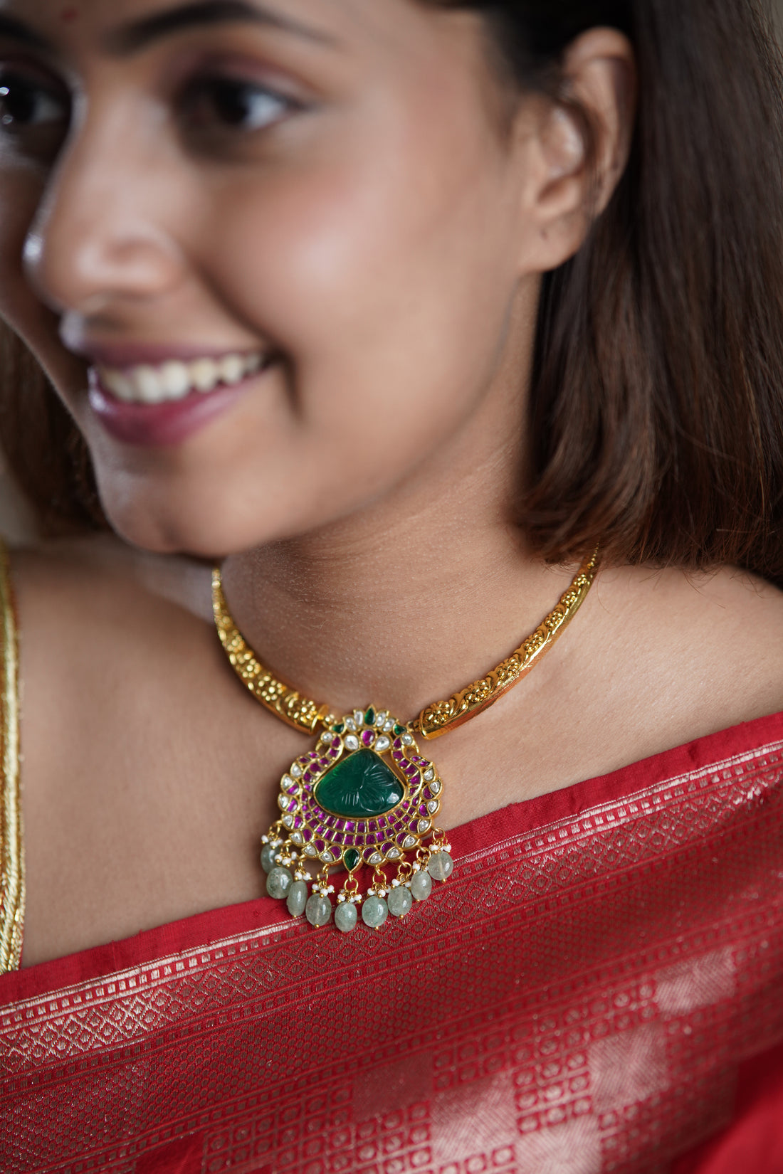 Polki Emerald-Ruby Kante Necklace