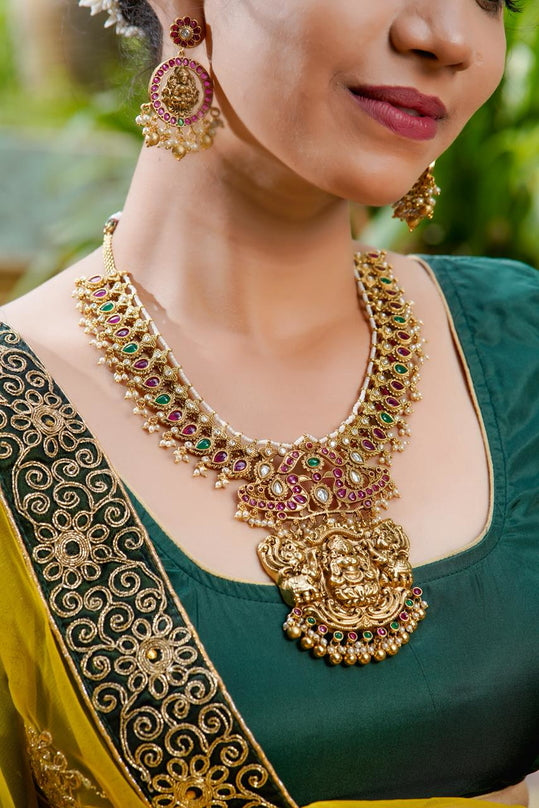 Goddess Lakshmi Ruby-Emerald Choker Set