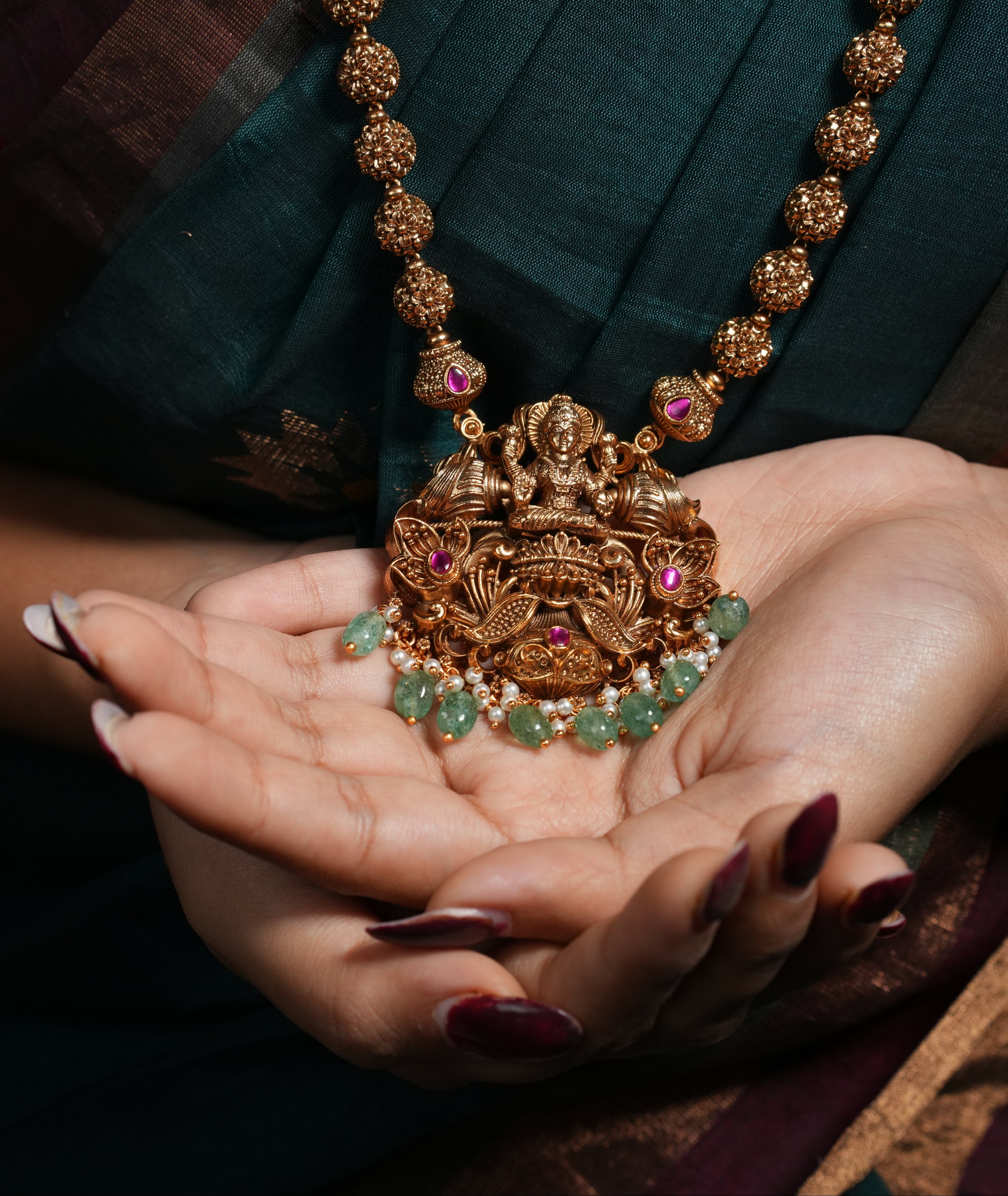 Emerald Grace Lakshmi Antique Haaram Set