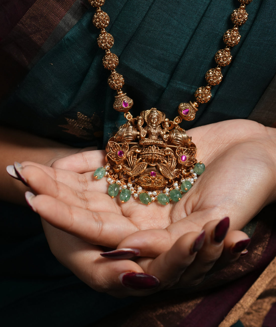 Emerald Grace Lakshmi Antique Haaram Set