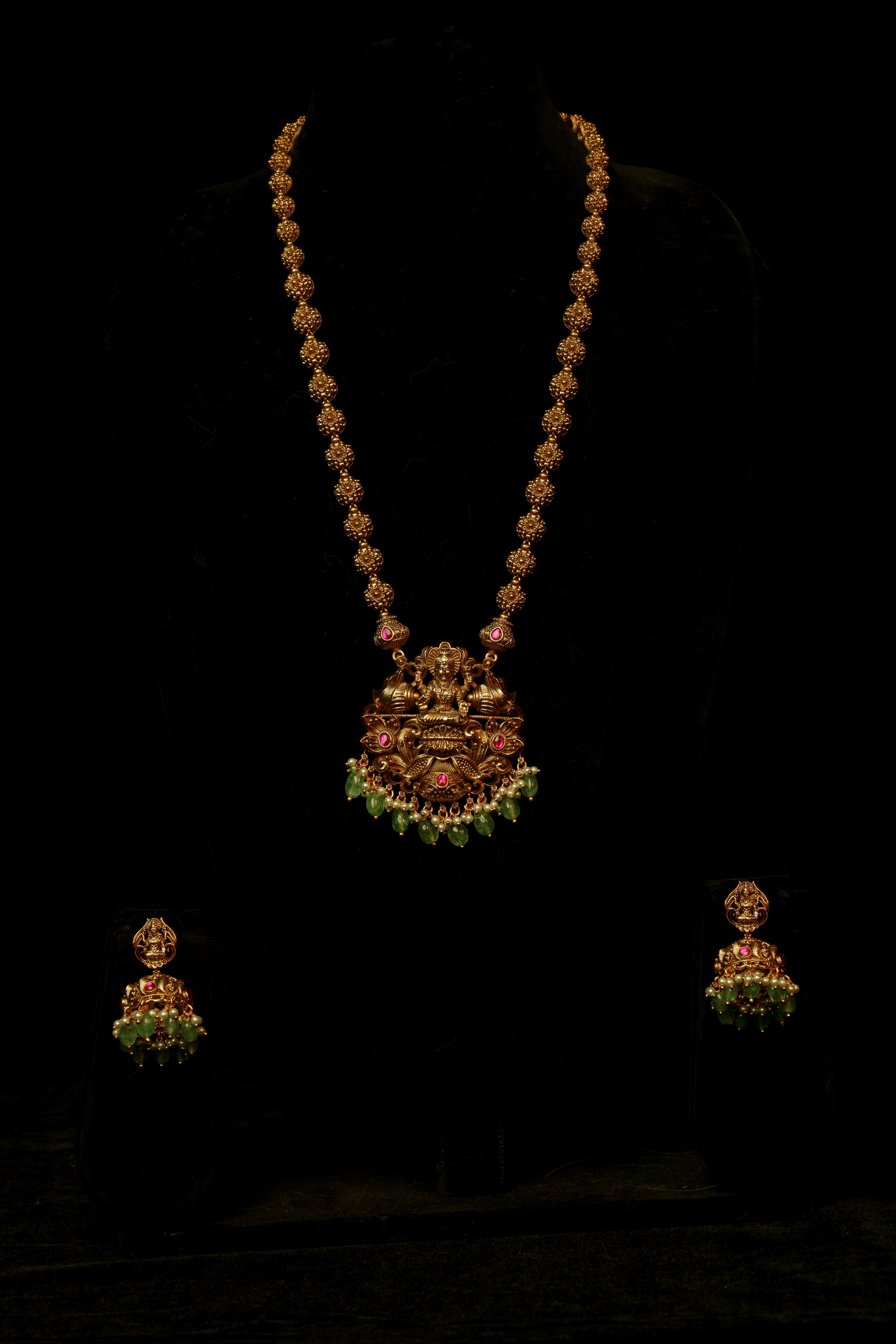 Emerald Grace Lakshmi Antique Haaram Set